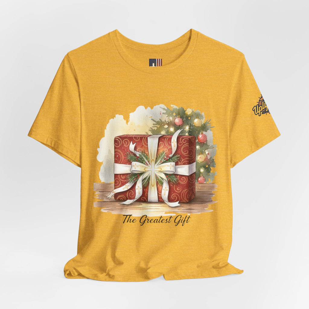 The Greatest Gift T-shirt – Cross Bow Present Christian T-shirt for Christmas Salvation & Eternal Faith Printify