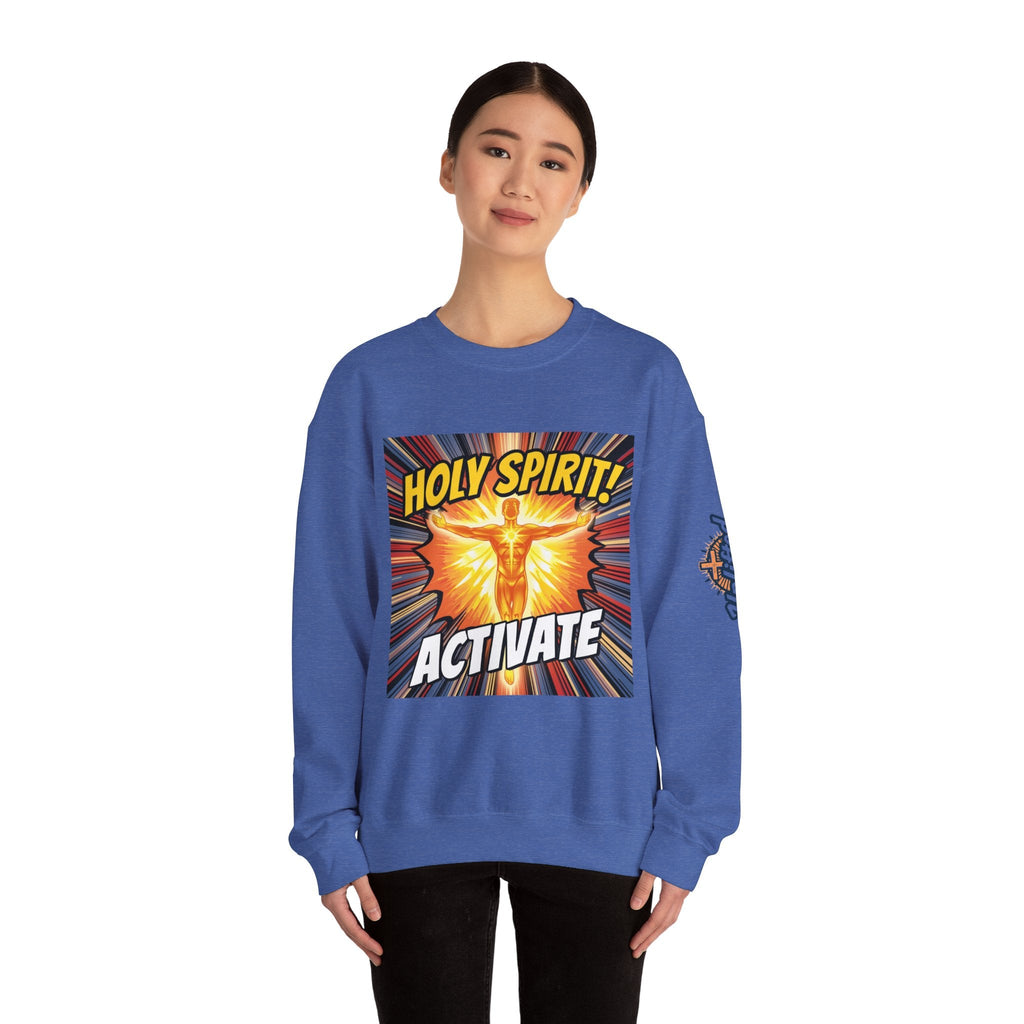 Holy Spirit Activate Sweatshirt – Superhero Christian Sweatshirt with Vibrant Power-Up Design for Faith-Fueled Boldness Printify