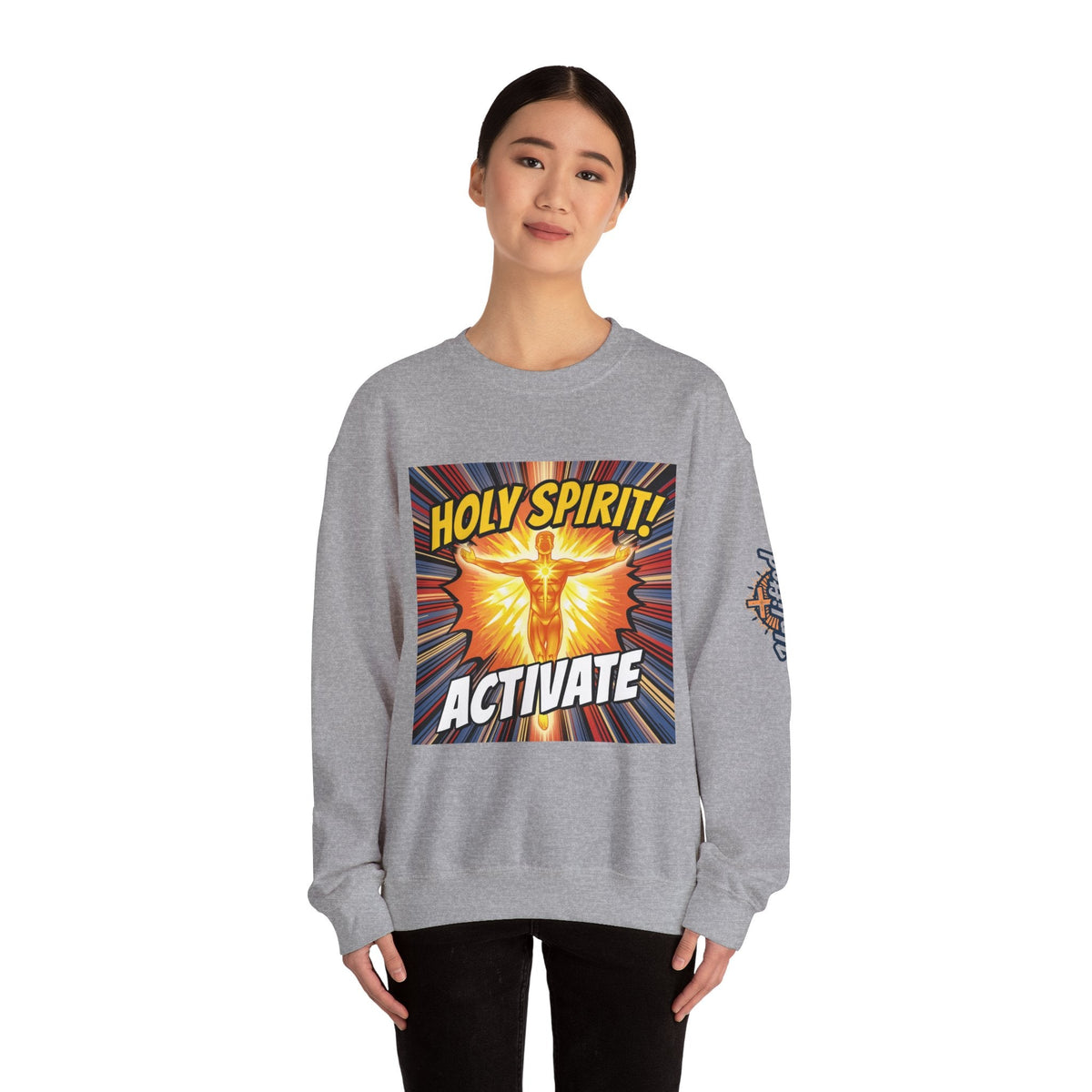 Holy Spirit Activate Sweatshirt – Superhero Christian Sweatshirt with Vibrant Power-Up Design for Faith-Fueled Boldness Printify