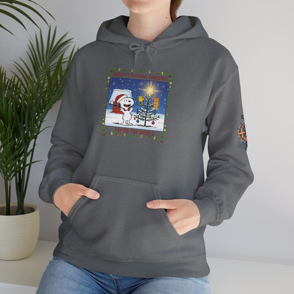 🎄 Faithful Christmas Friends – Christian Holiday Hoodie | Festive Tree & Cartoon Duo | Heartwarming Christmas Tee by Uplifted Gear Printify