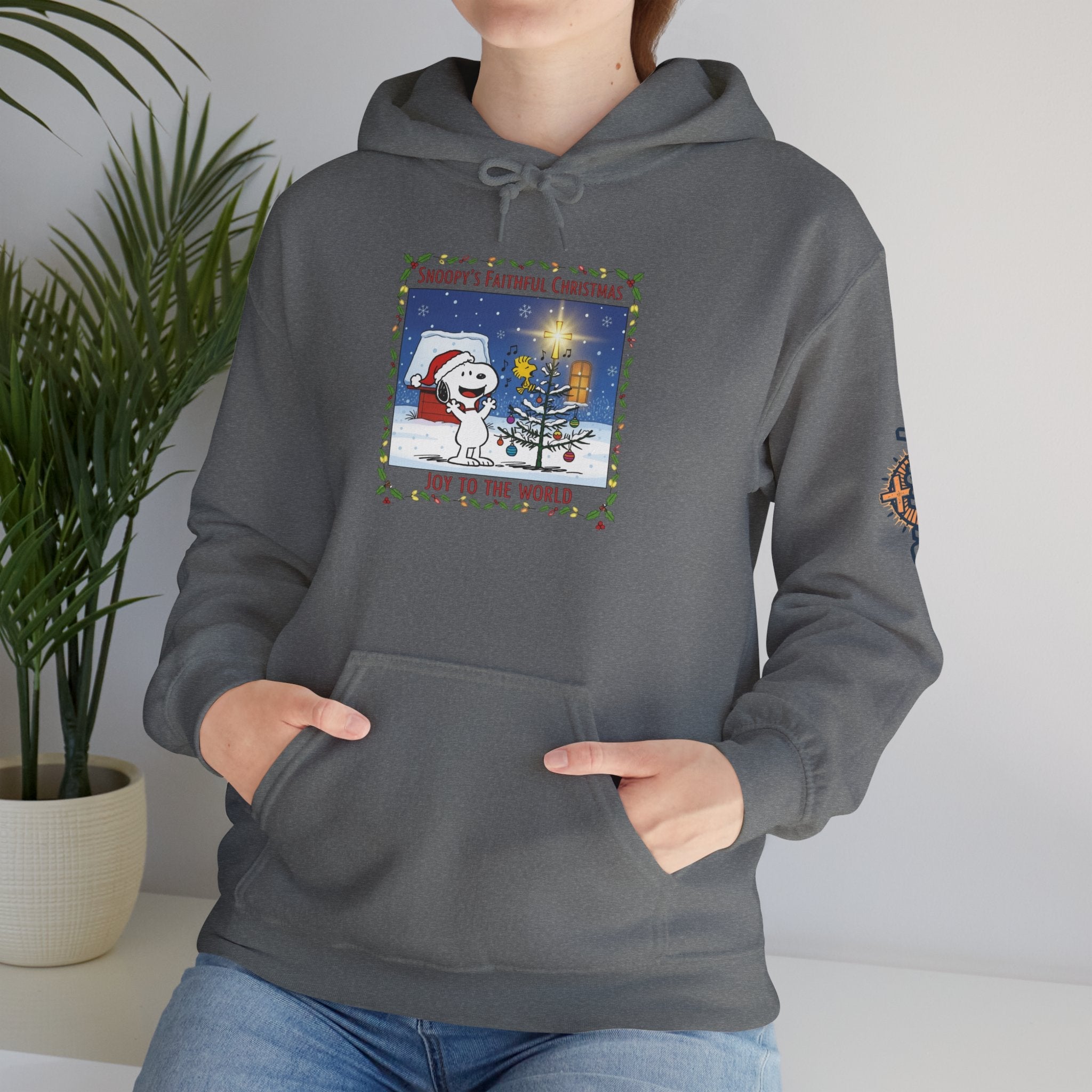🎄 Faithful Christmas Friends – Christian Holiday Hoodie | Festive Tree & Cartoon Duo | Heartwarming Christmas Tee by Uplifted Gear Printify