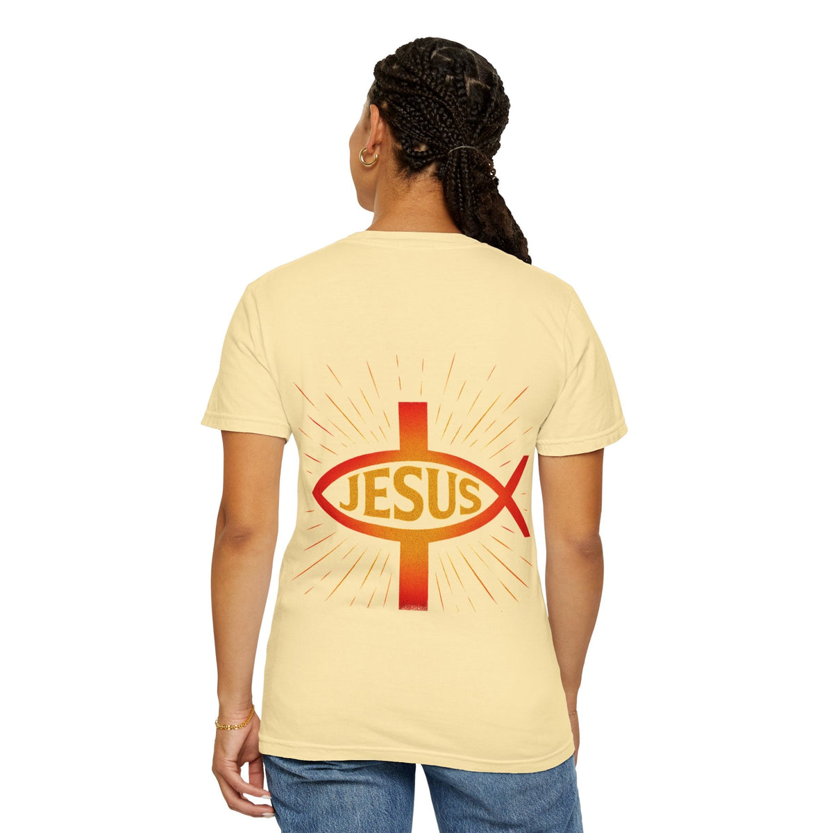 Jesus Ichthys T-shirt – Christian Fish Symbol with Cross & Jesus Inscription T-shirt for Eternal Faith & Streetwear Printify