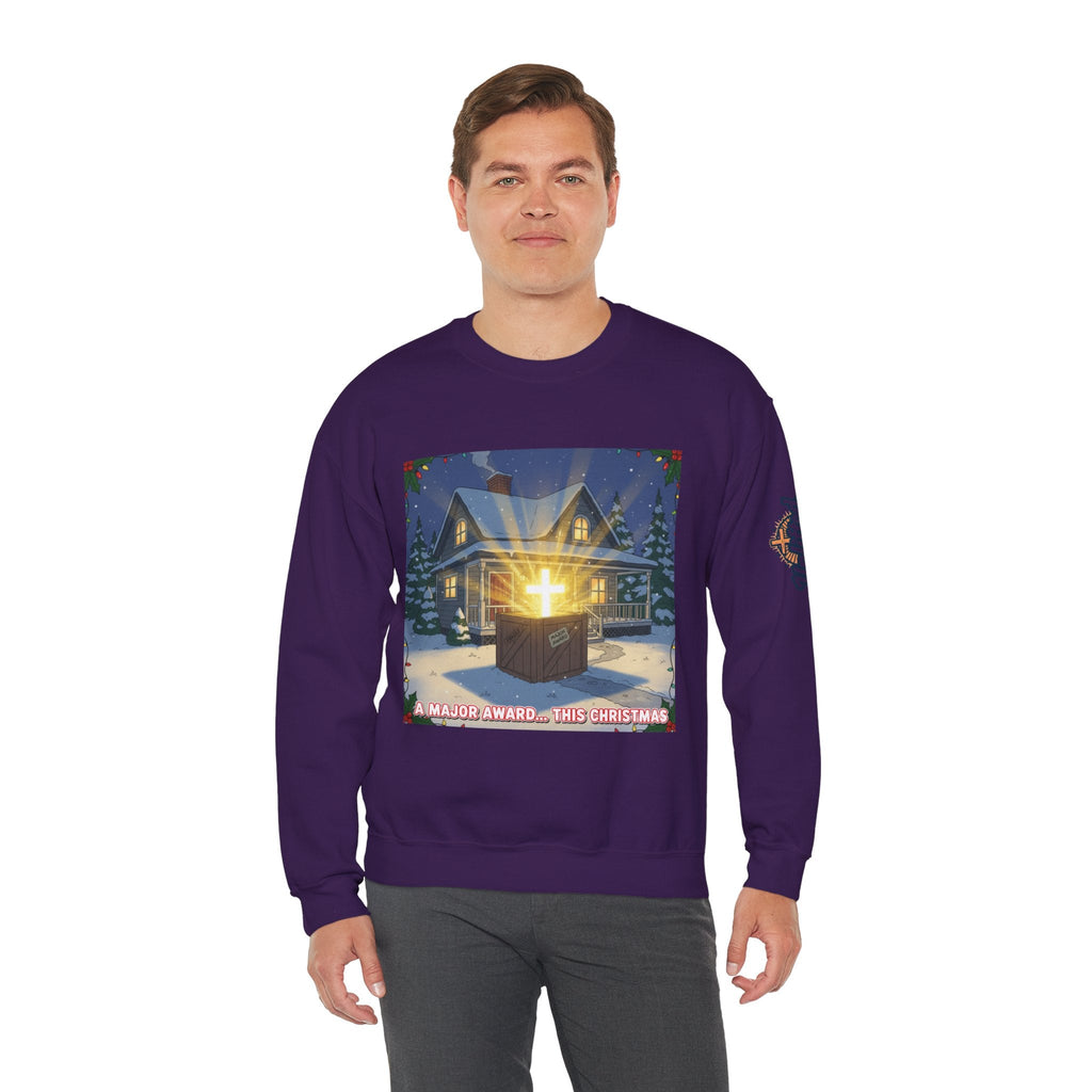 A Major Award This Christmas Sweatshirt – Fragile Leg Lamp Parody Cross Unboxing Christian Sweatshirt for Hilarious Faith & Holiday Glow Printify
