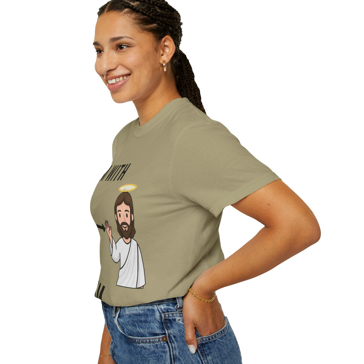 🔥 I’m With Him → Christian T-Shirt | Arrow Pointing to Jesus | Minimalist Faith Tee | Subtle Cross Design | Bible-Inspired Apparel by Uplifted Gear Printify
