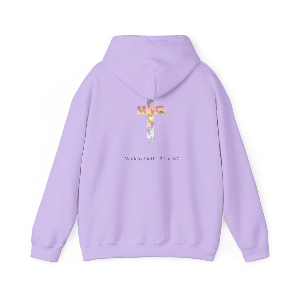Walk by Faith Hoodie – Cross & Footprints Christian Hoodie for Cozy Inspiration Printify