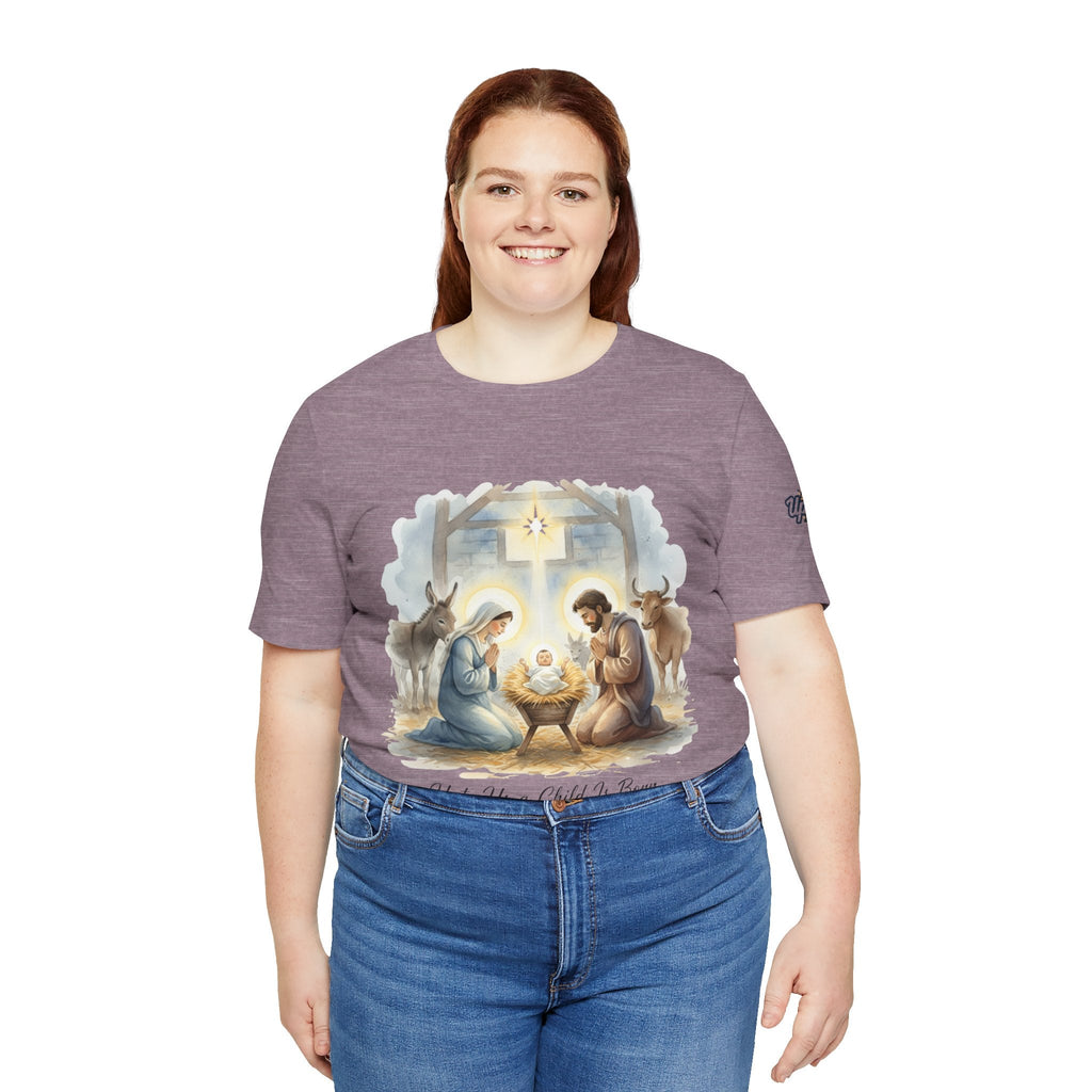 Unto Us a Child is Born T-shirt – Isaiah 9:6 Nativity Manger Scene Christian Christmas T-shirt for Holy Night Faith Printify
