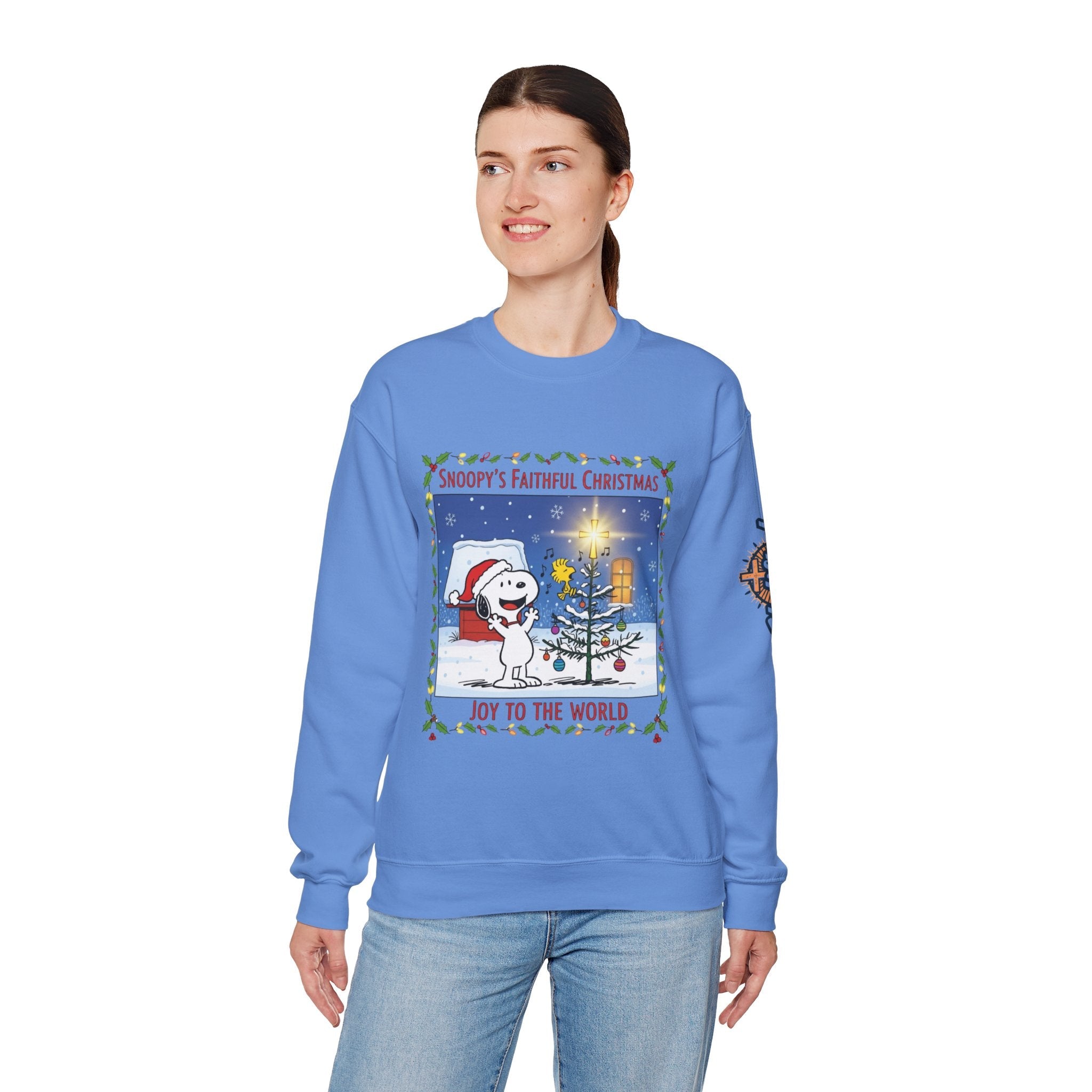🎄 Faithful Christmas Friends – Christian Holiday Sweatshirt | Festive Tree & Cartoon Duo | Heartwarming Christmas Tee by Uplifted Gear Printify