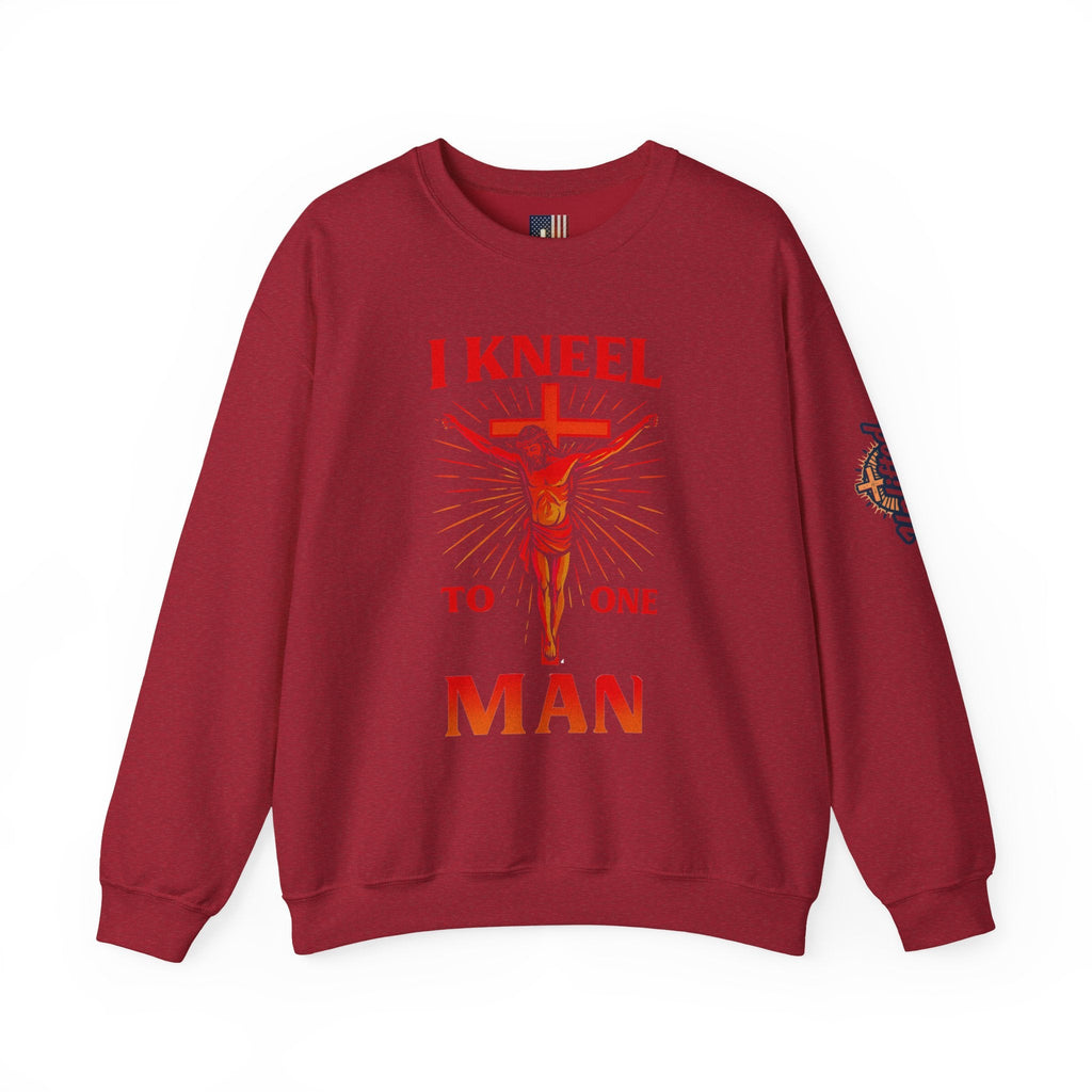 I Kneel to One Man Sweatshirt – Crucifixion Christian Sweatshirt for Unashamed Devotion & Bold Faith Printify
