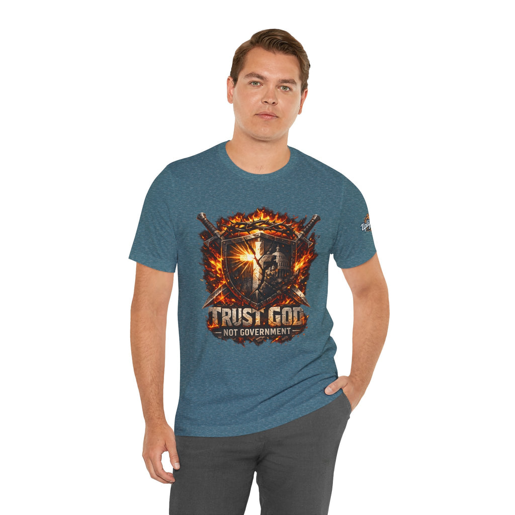 Trust God Not Government Shield Tee — Patriotic Christian Faith T-Shirt Printify