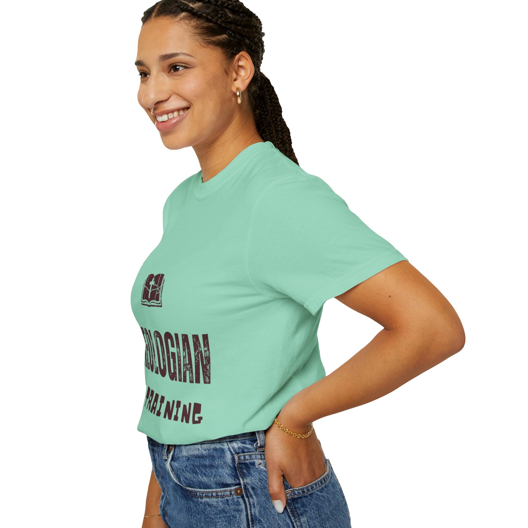 Theologian in Training T-Shirt – Open Bible & Cross Christian Tee for Faithful Learners Printify