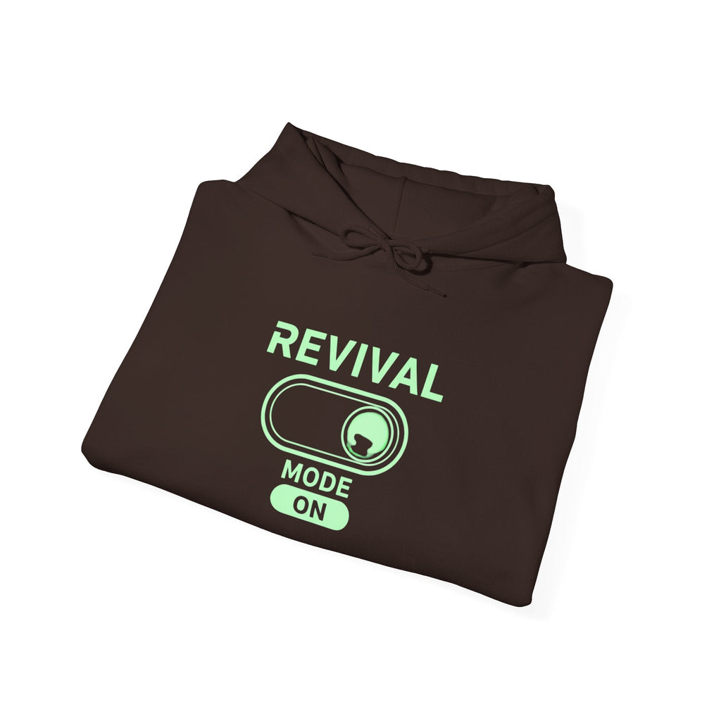 🔥 Revival Mode: ON – Christian Techwear Hoodie | Glowing Green Faith Switch | Futuristic Jesus Shirt | Activate Your Spiritual Awakening | Uplifted Gear Printify