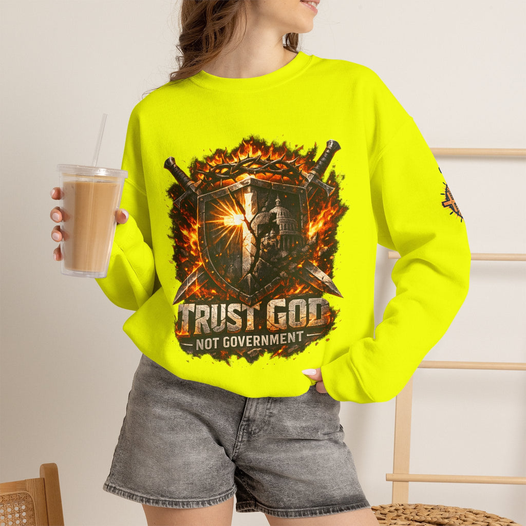 Trust God Not Government Shield Sweatshirt — Patriotic Christian Faith Sweatshirt Printify