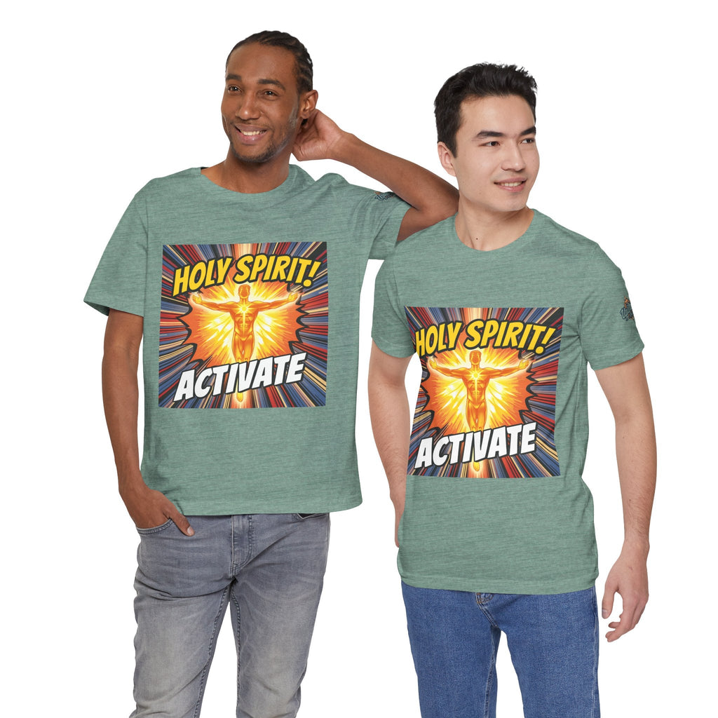 Holy Spirit Activate T-shirt – Superhero Christian T-shirt with Vibrant Power-Up Design for Faith-Fueled Boldness Printify