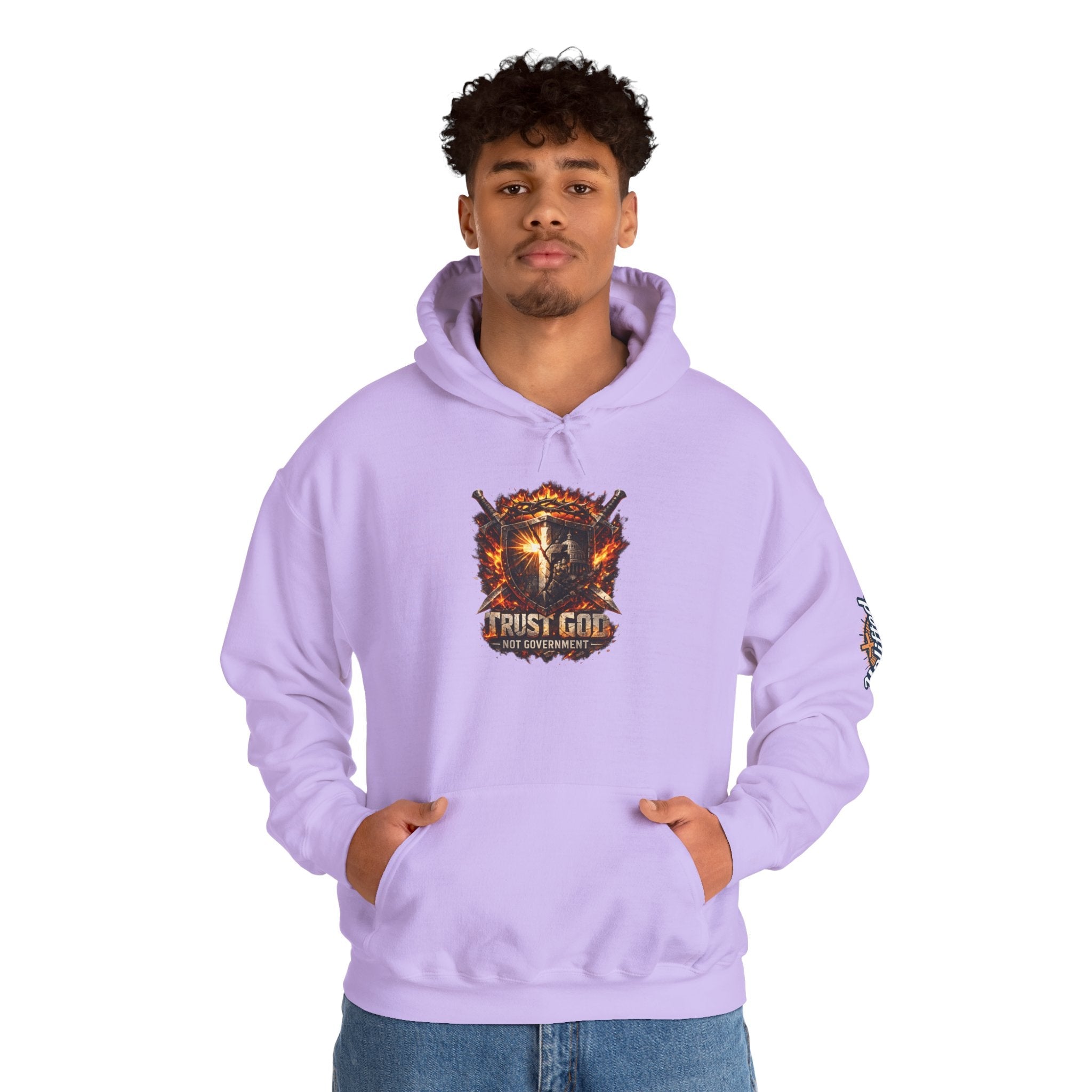 Trust God Not Government Shield Hoodie — Patriotic Christian Faith Hoodie Printify