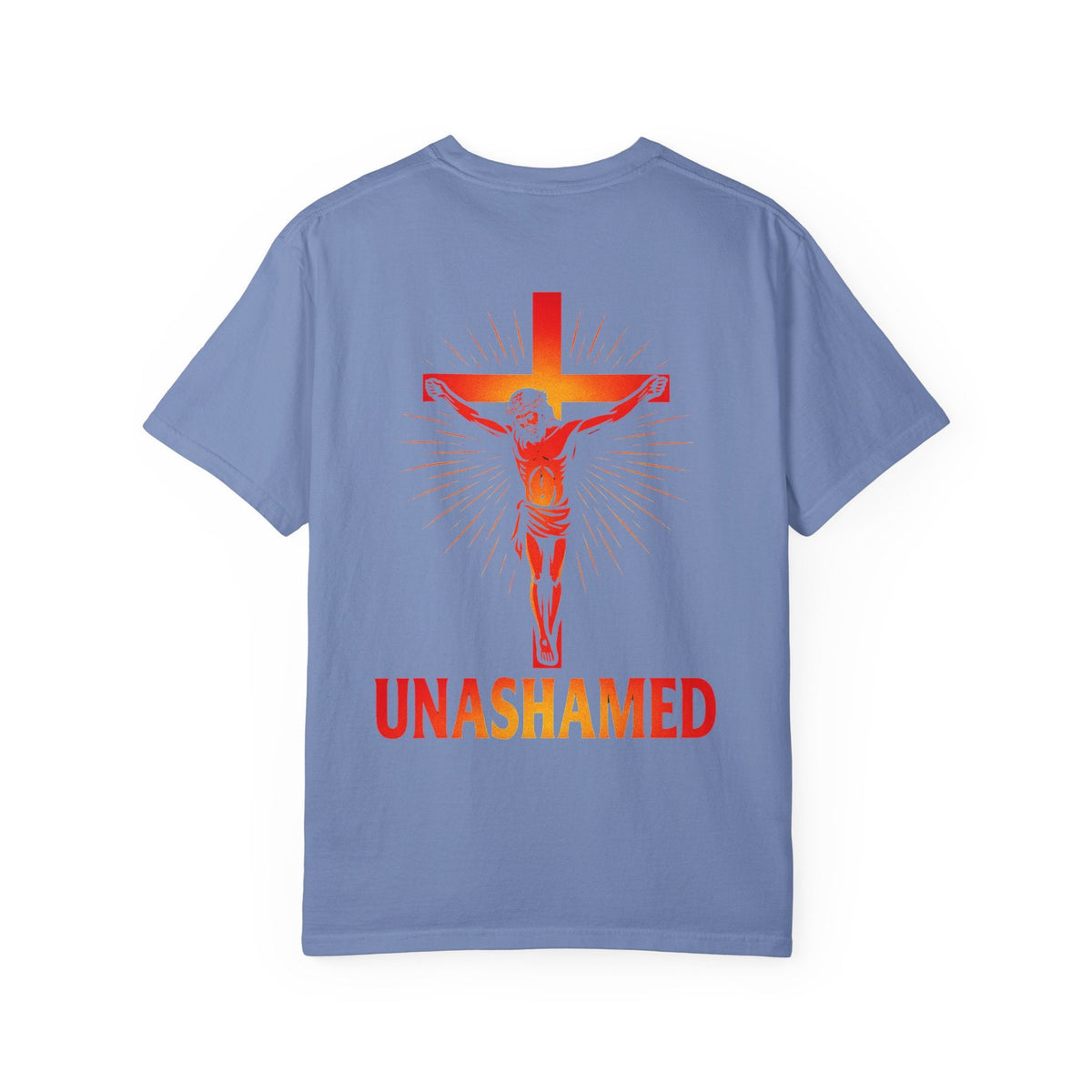 Unashamed T-shirt – Romans 1:16 Crucifixion Christian t-shirt for Bold Unwavering Faith Red Printify
