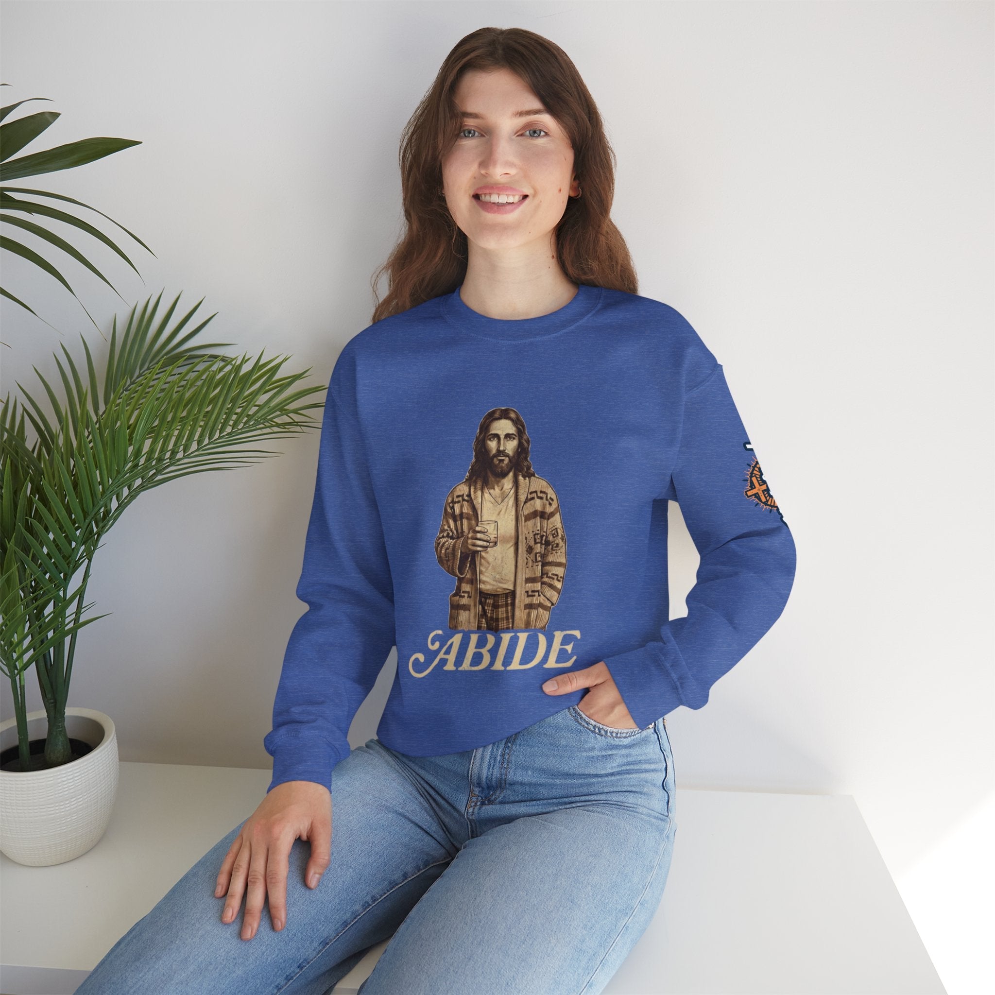 Abide Jesus Sweatshirt — Vintage 'The Dude' Religious Graphic Sweatshirt Printify