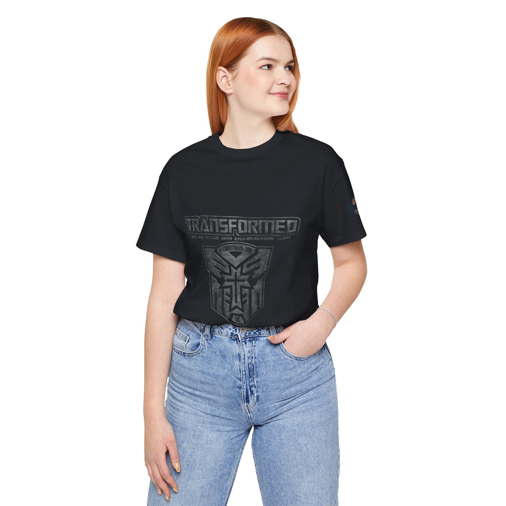 Transformer Logo Christian T-shirt | 2 Corinthians 3:18 Bible Verse T-shirt Printify