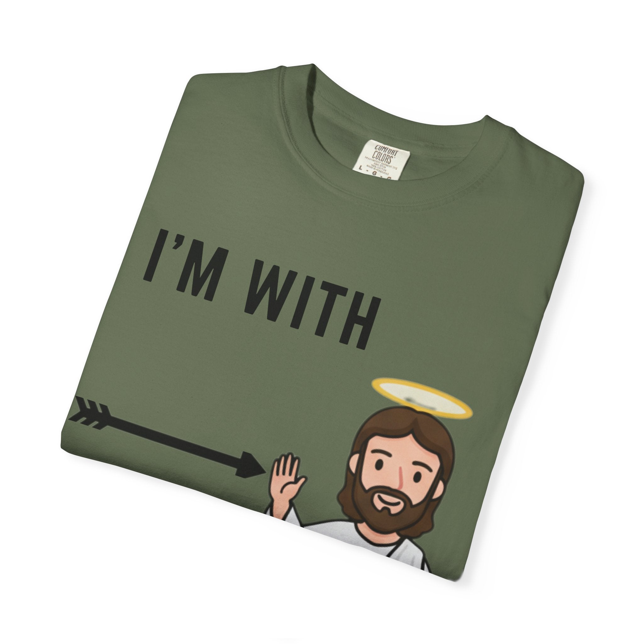 🔥 I’m With Him → Christian T-Shirt | Arrow Pointing to Jesus | Minimalist Faith Tee | Subtle Cross Design | Bible-Inspired Apparel by Uplifted Gear Printify