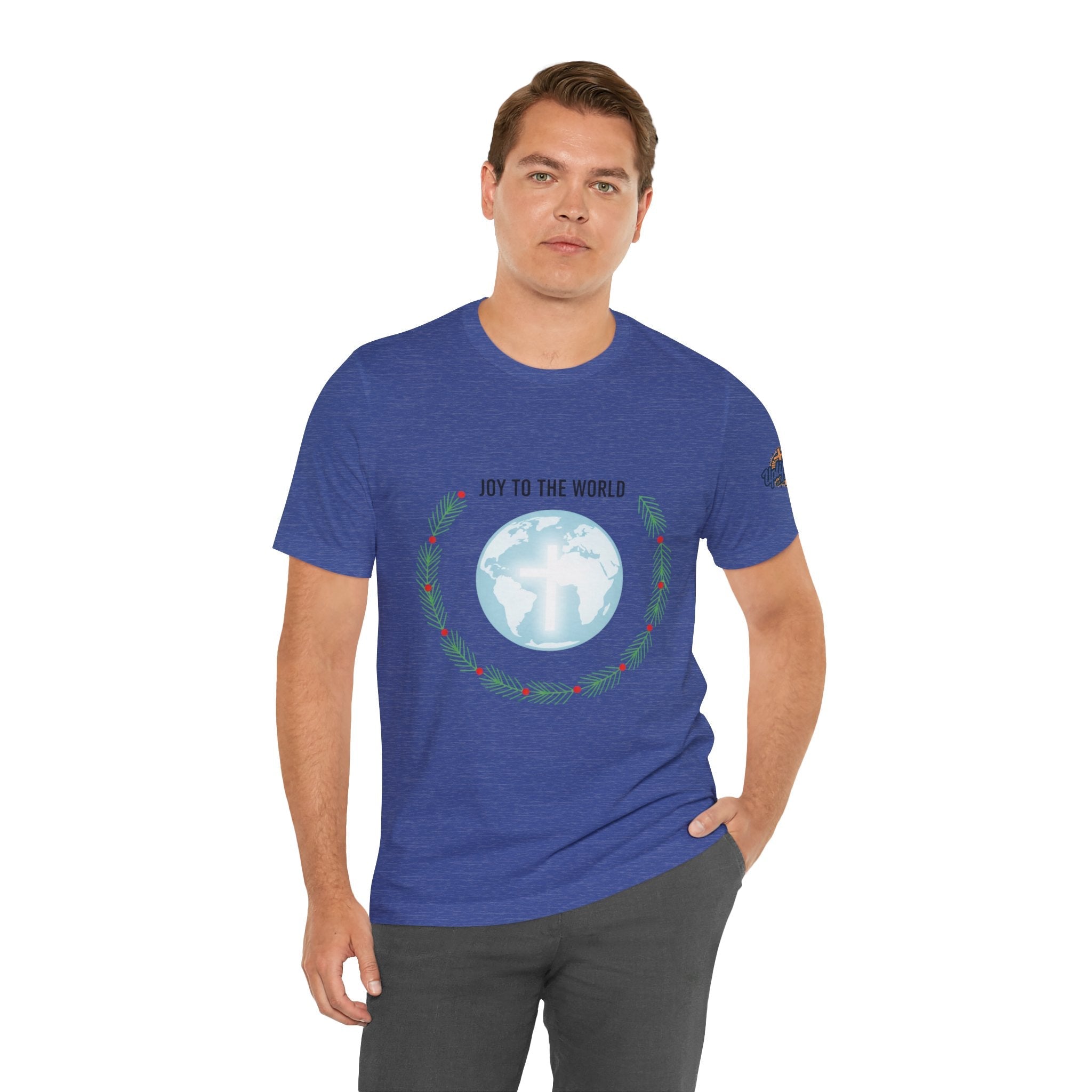 Joy to the World T-shirt – Wreath Earth Nativity Christian Christmas T-shirt for Isaiah 9:6 Holiday Faith & Festive Joy Printify