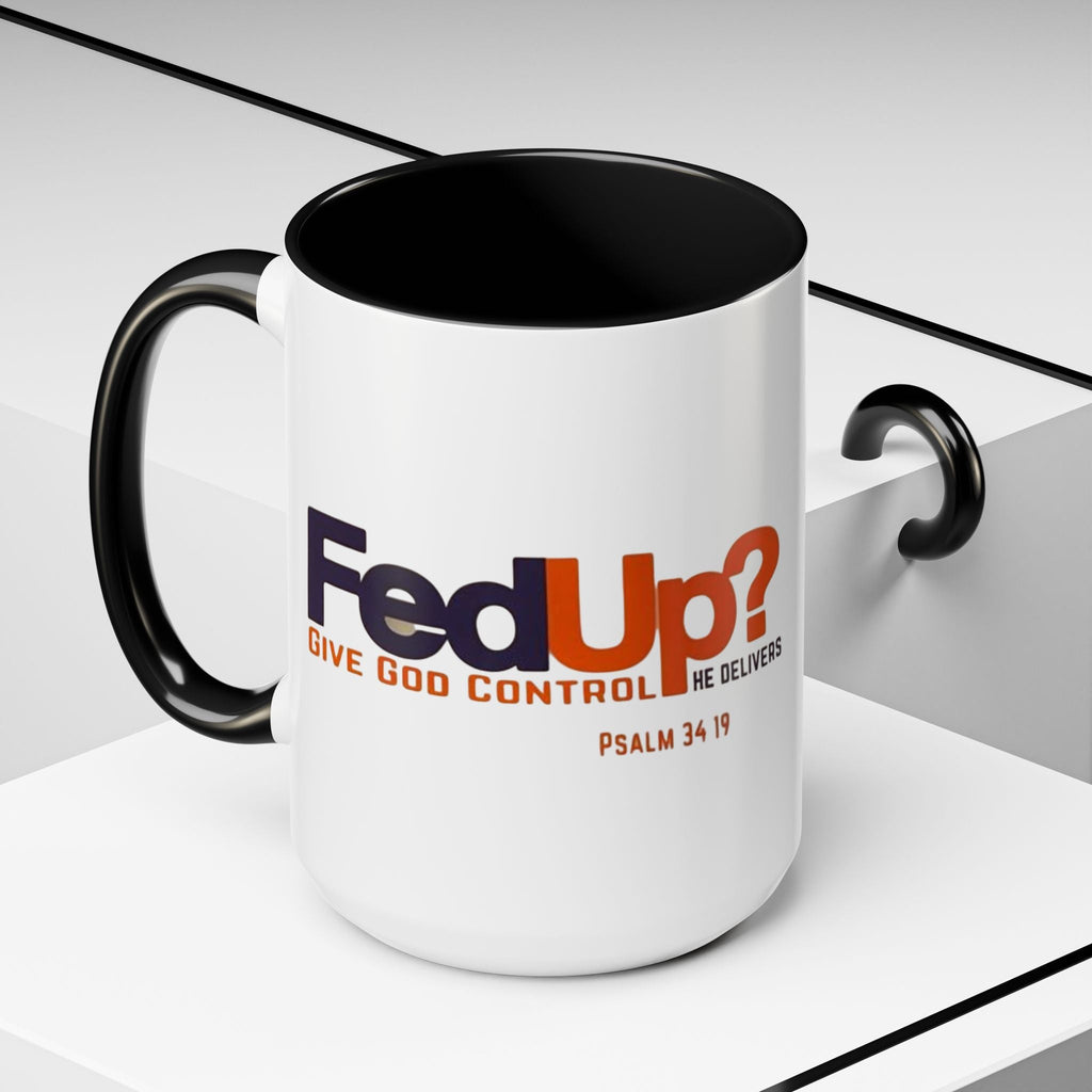 Funny Christian Coffee Mug — “Give God Control, HE Delivers” Accent Mug (11/15oz) Printify
