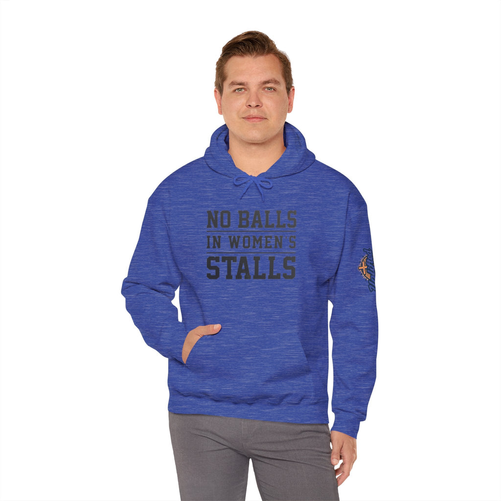 "No Balls in Women's Stalls" Statement Hoodie — Protest Sweatshirt Printify