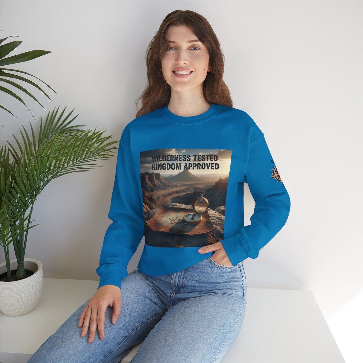 Wilderness Tested Kingdom Approved Sweatshirt – Mountain Desert Compass Crown Christian Sweatshirt for Biblical Adventure Faith Printify