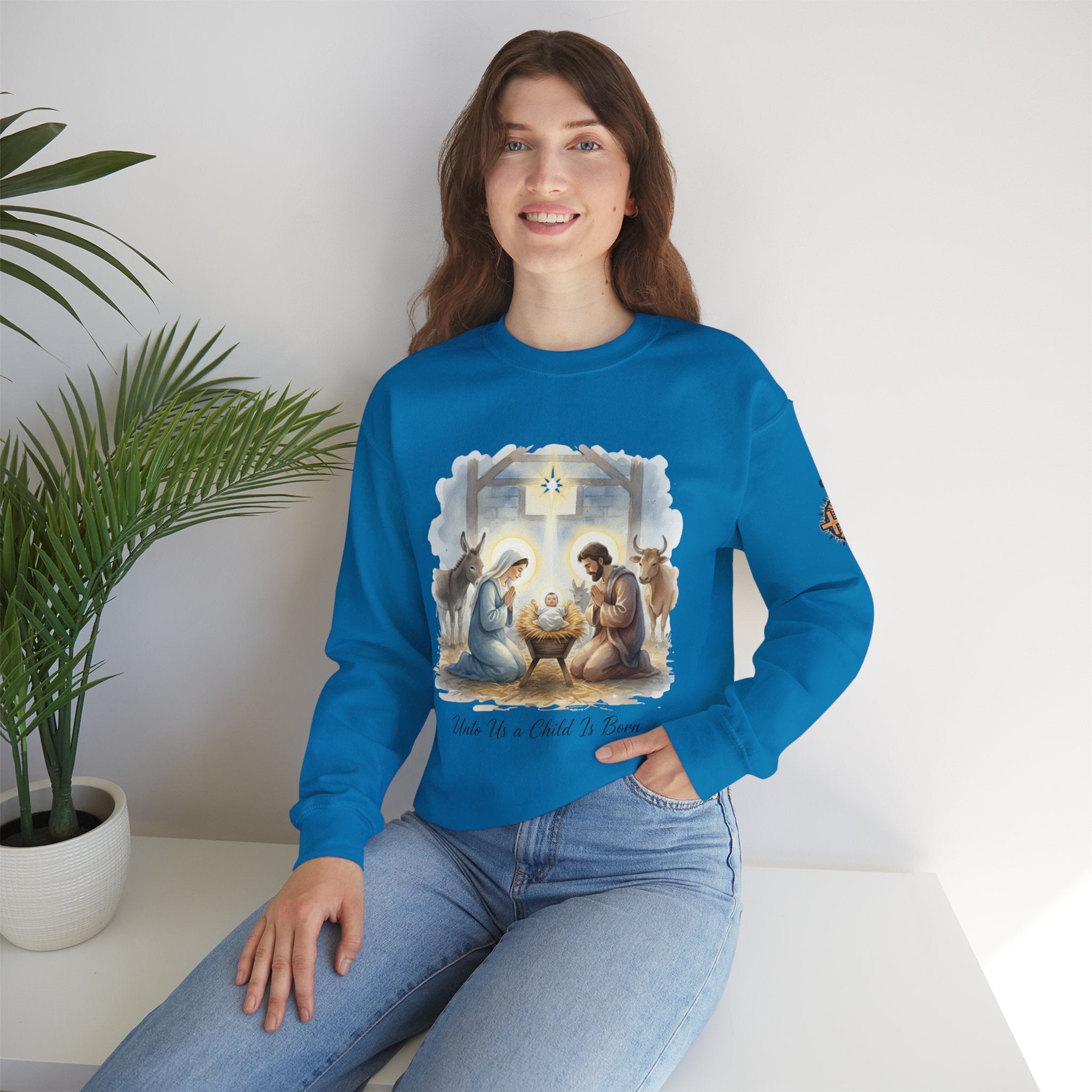 Unto Us a Child is Born Sweatshirt – Isaiah 9:6 Nativity Manger Scene Christian Christmas Sweatshirt for Holy Night Faith Printify