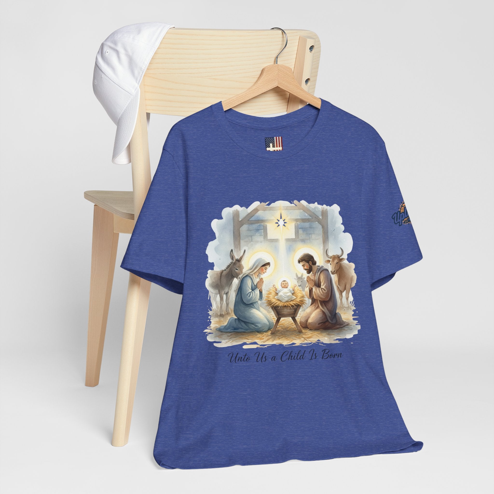 Unto Us a Child is Born T-shirt – Isaiah 9:6 Nativity Manger Scene Christian Christmas T-shirt for Holy Night Faith Printify