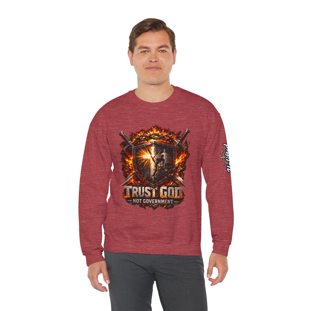 Trust God Not Government Shield Sweatshirt — Patriotic Christian Faith Sweatshirt Printify