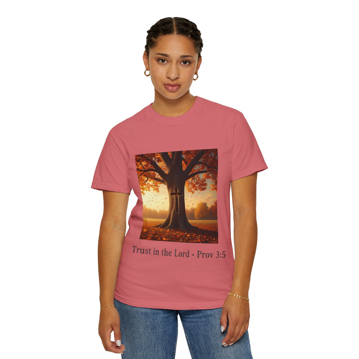 Trust in the Lord T-Shirt – Autumn Tree Christian Tee with Proverbs 3:5 Printify