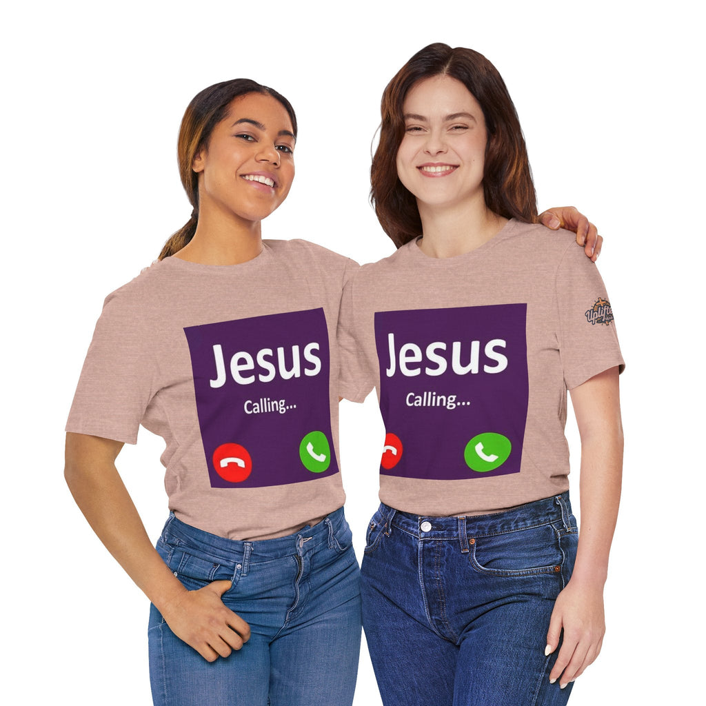 Jesus Calling T-shirt – Funny Cell Phone Screen Christian T-shirt for Divine Connection & Faith Humor Printify