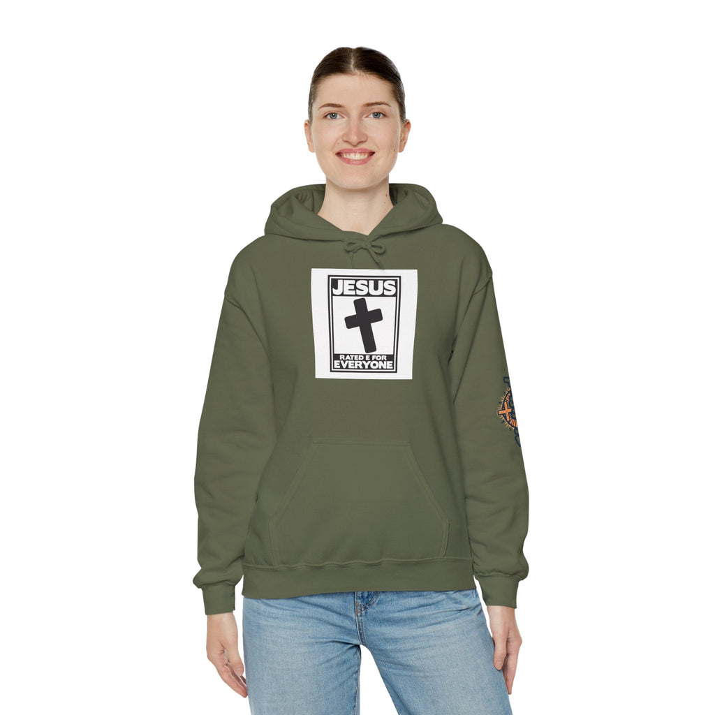 Jesus, Rated E for Everyone Hoodie - Gamer Faith Hoodie - Christian Video Game Parody Printify
