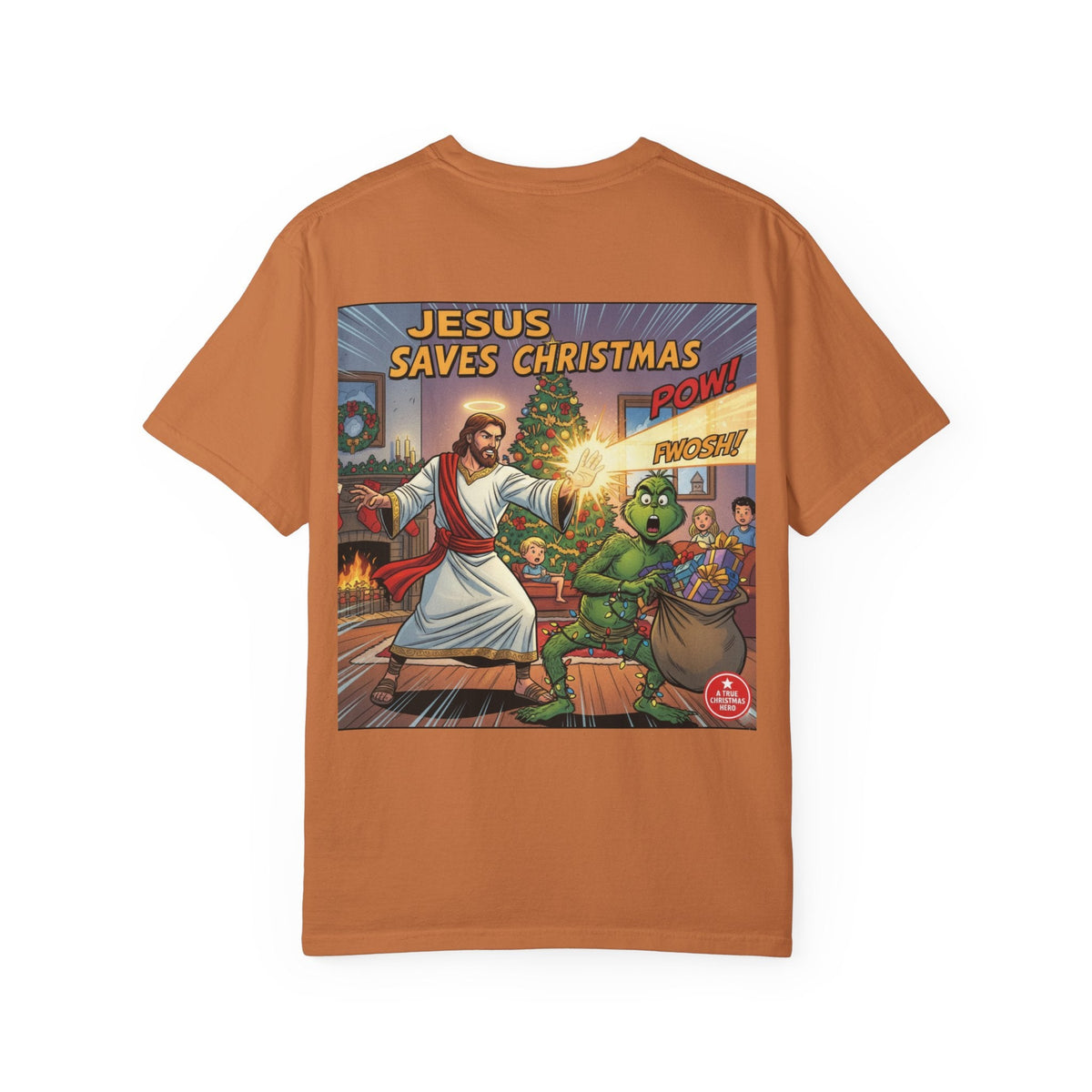 Jesus Saves Christmas T-shirt – Grinch vs Savior Light Battle Christian T-shirt for Hilarious Holiday Faith & True Joy Printify