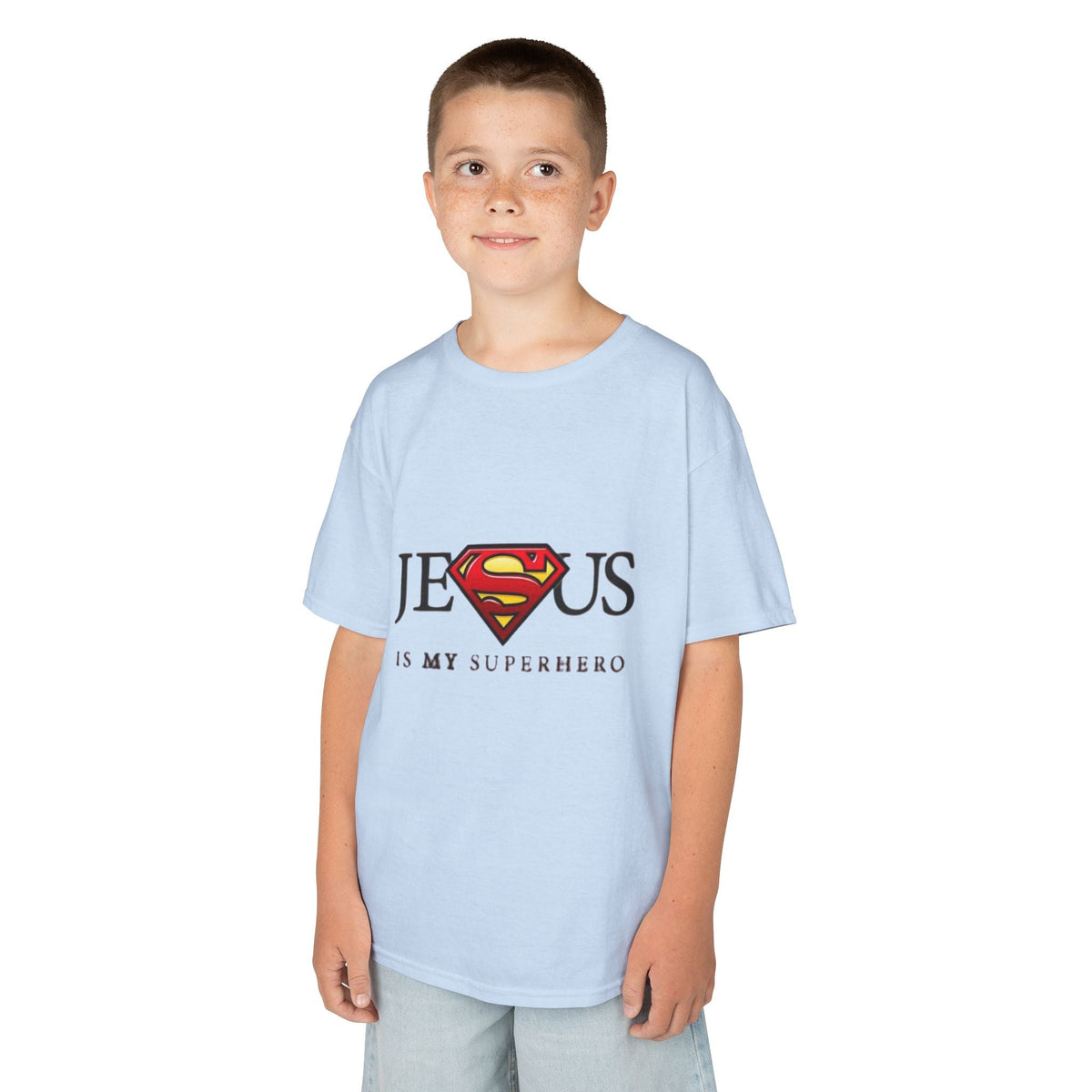 Jesus Is My Superhero T-Shirt — Faith-Based Superman-Inspired Tee Printify