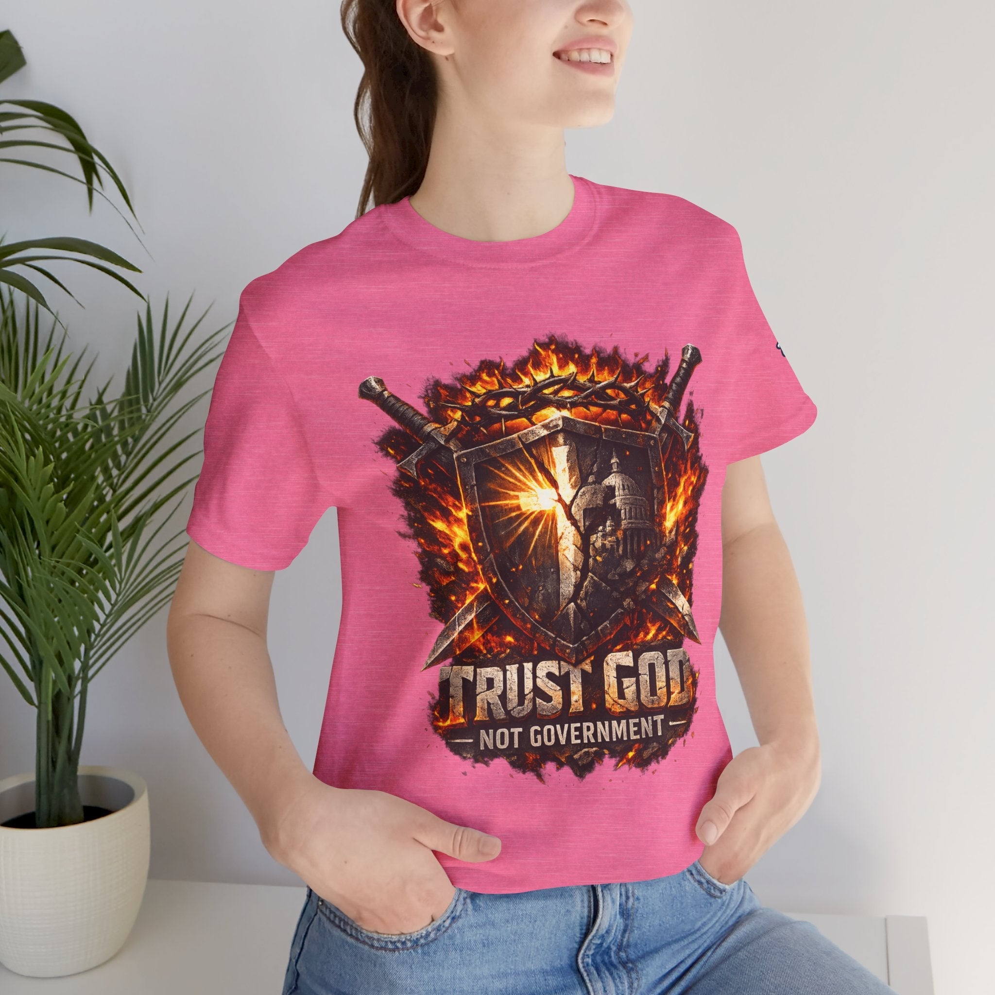 Trust God Not Government Shield Tee — Patriotic Christian Faith T-Shirt Printify