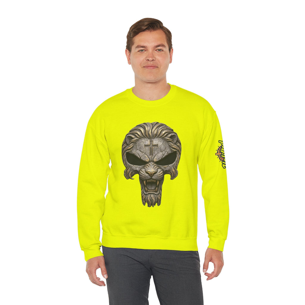 Lion of Judah Skull Christian Sweatshirt - Warrior Faith Cross Sweatshirt Printify