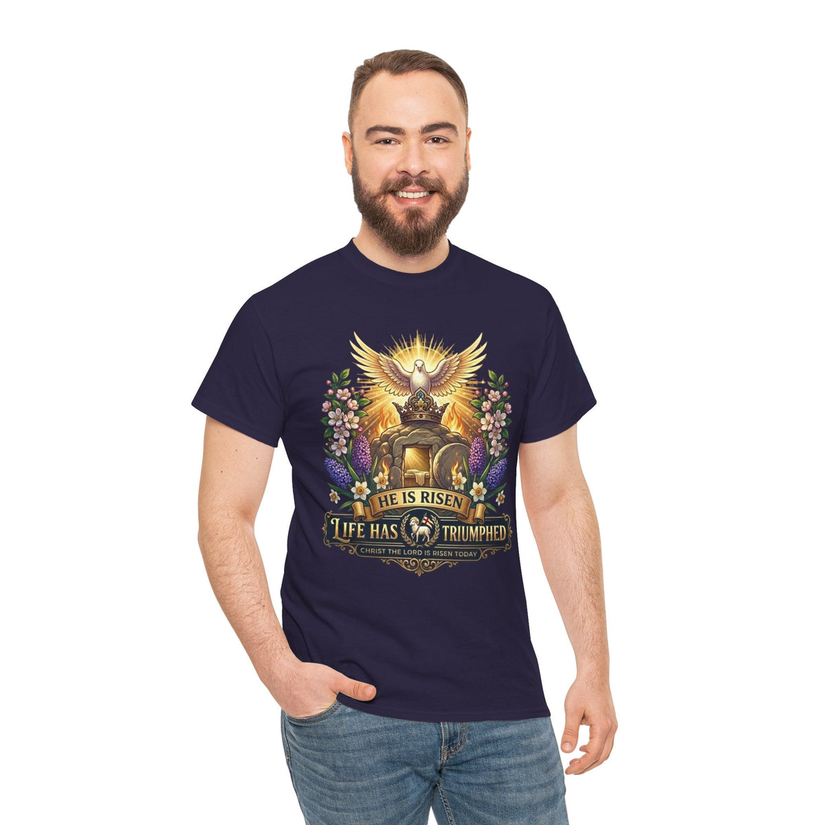 He Is Risen "Life Has Triumphed" T-Shirt — Easter Resurrection Christian Tee Printify
