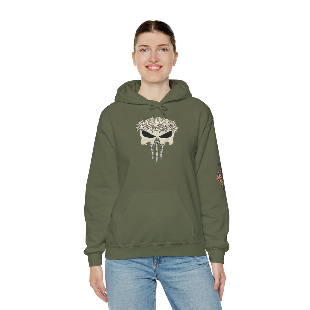 Christian Skull Hoodie - Crown of Thorns & Nails - Warrior Faith Hoodie Printify