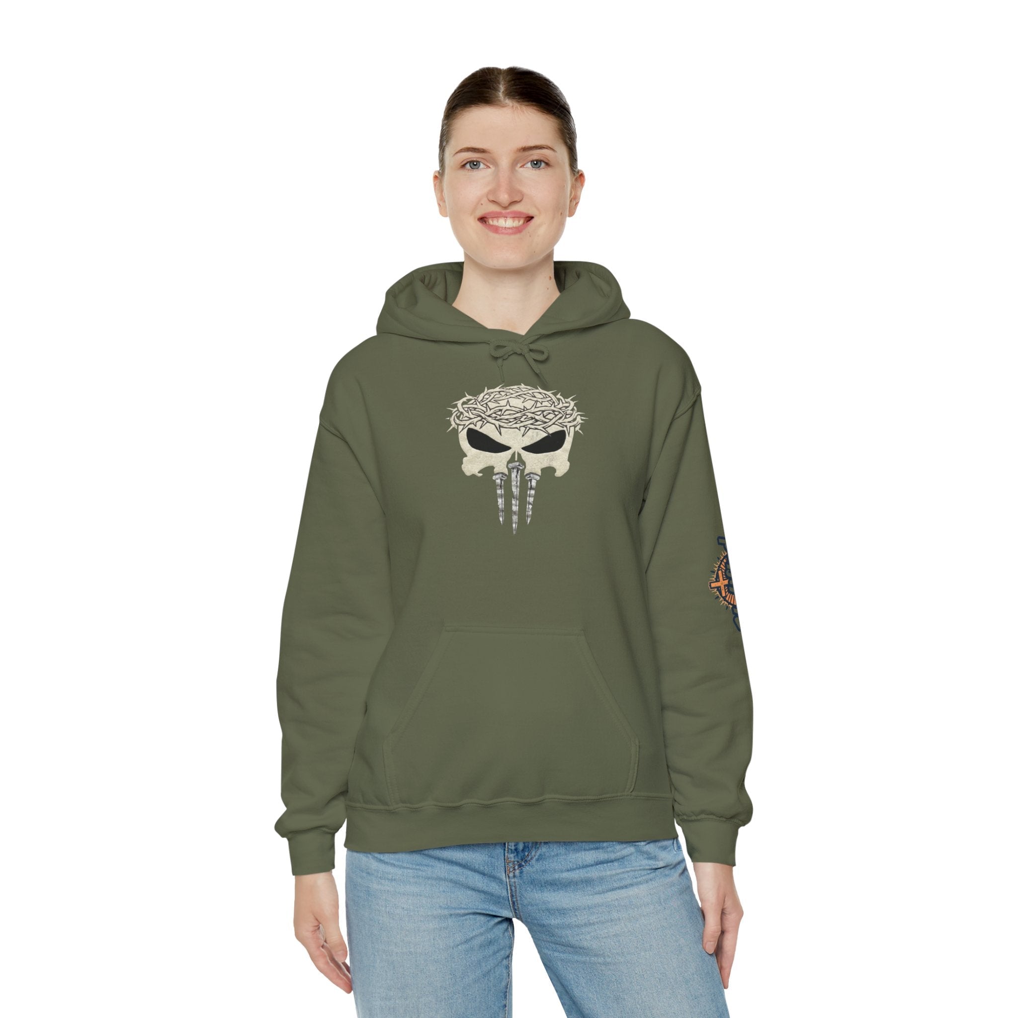 Christian Skull Hoodie - Crown of Thorns & Nails - Warrior Faith Hoodie Printify