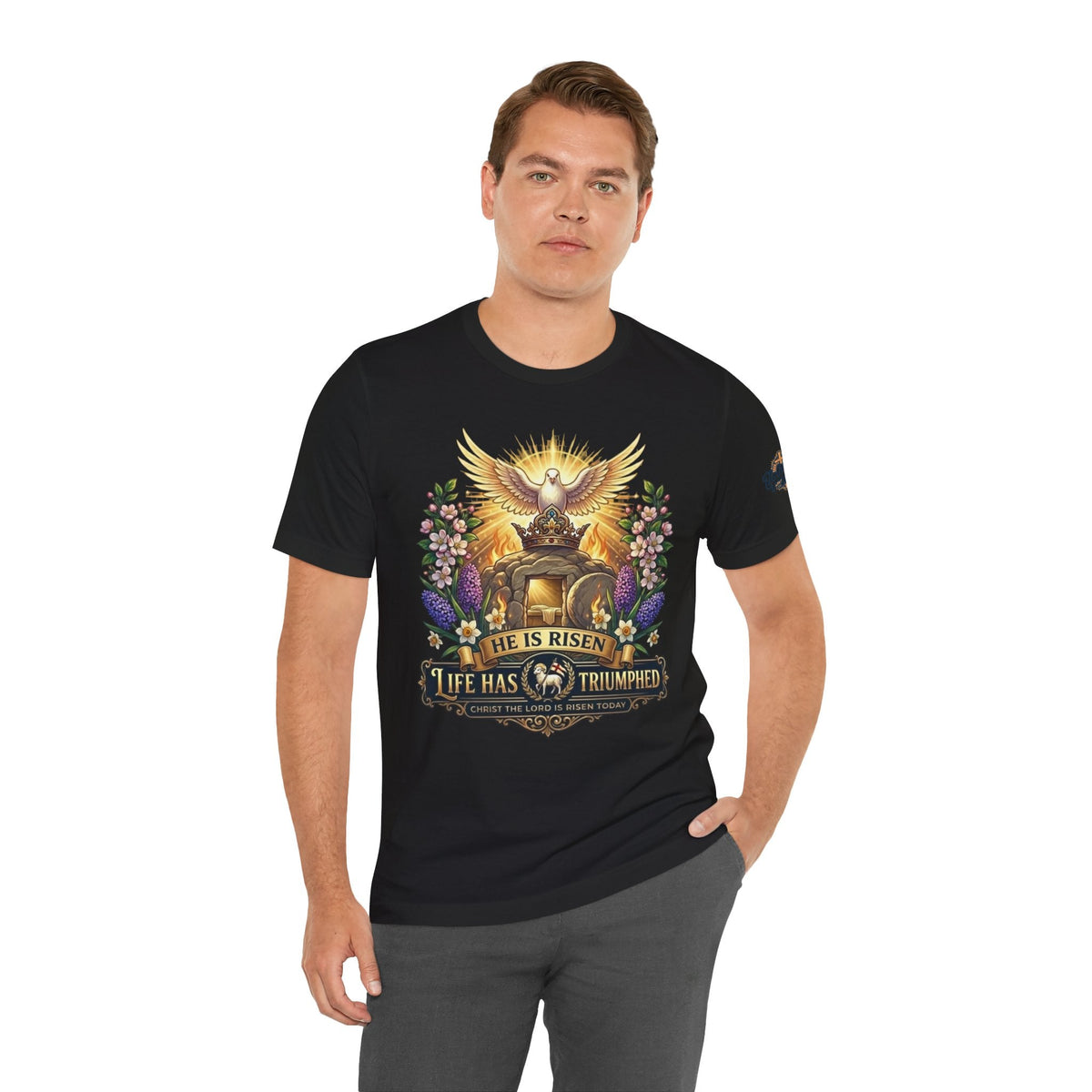 He Is Risen "Life Has Triumphed" T-Shirt — Easter Resurrection Christian Tee Printify