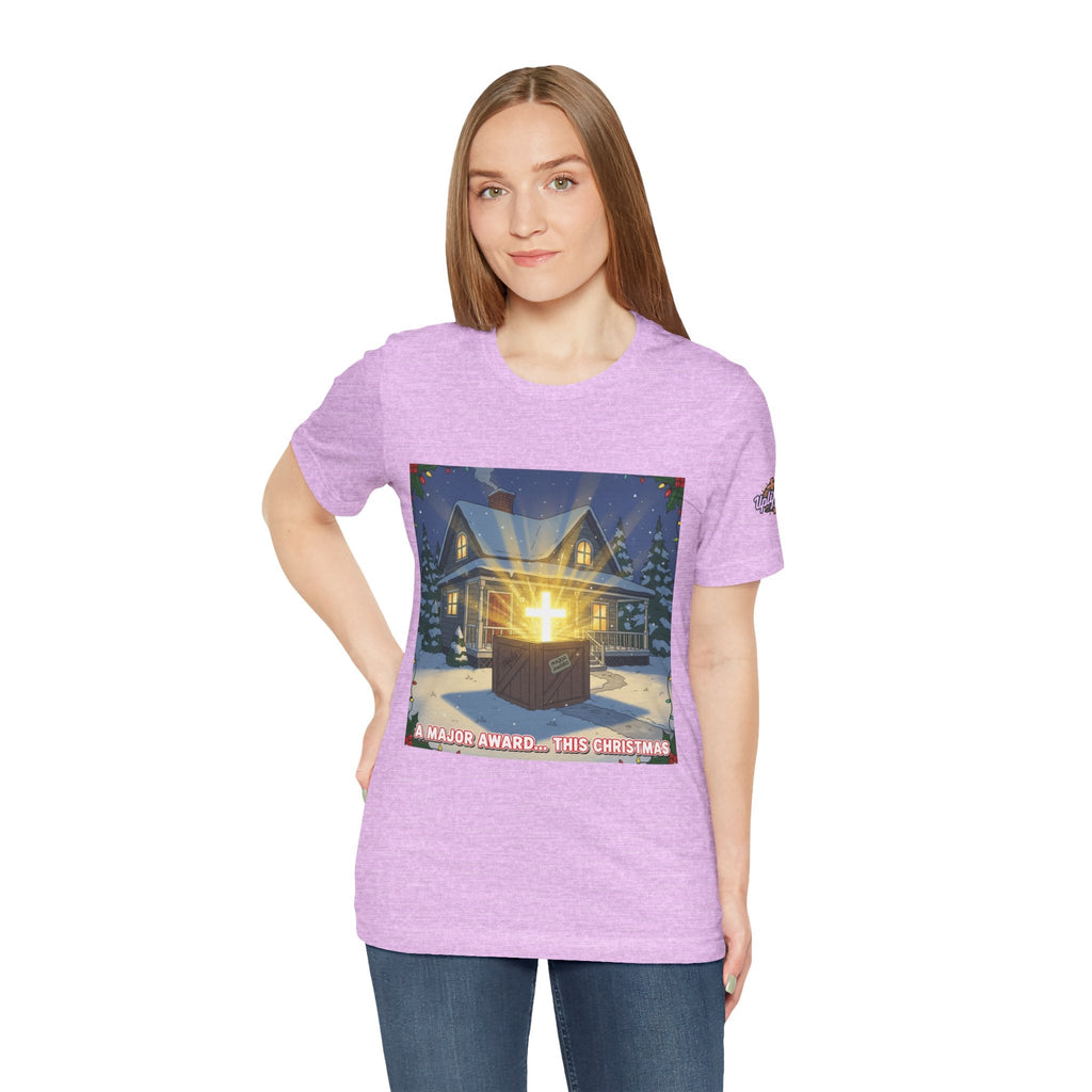 A Major Award This Christmas T-shirt – Fragile Leg Lamp Parody Cross Unboxing Christian T-shirt for Hilarious Faith & Holiday Glow Printify