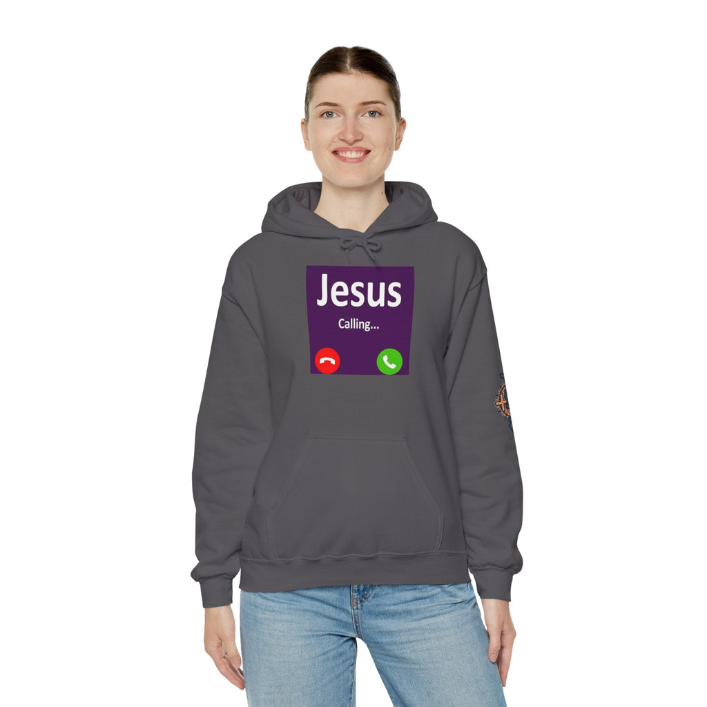 Jesus Calling Hoodie – Funny Cell Phone Screen Christian Sweatshirt for Divine Connection & Faith Humor Printify