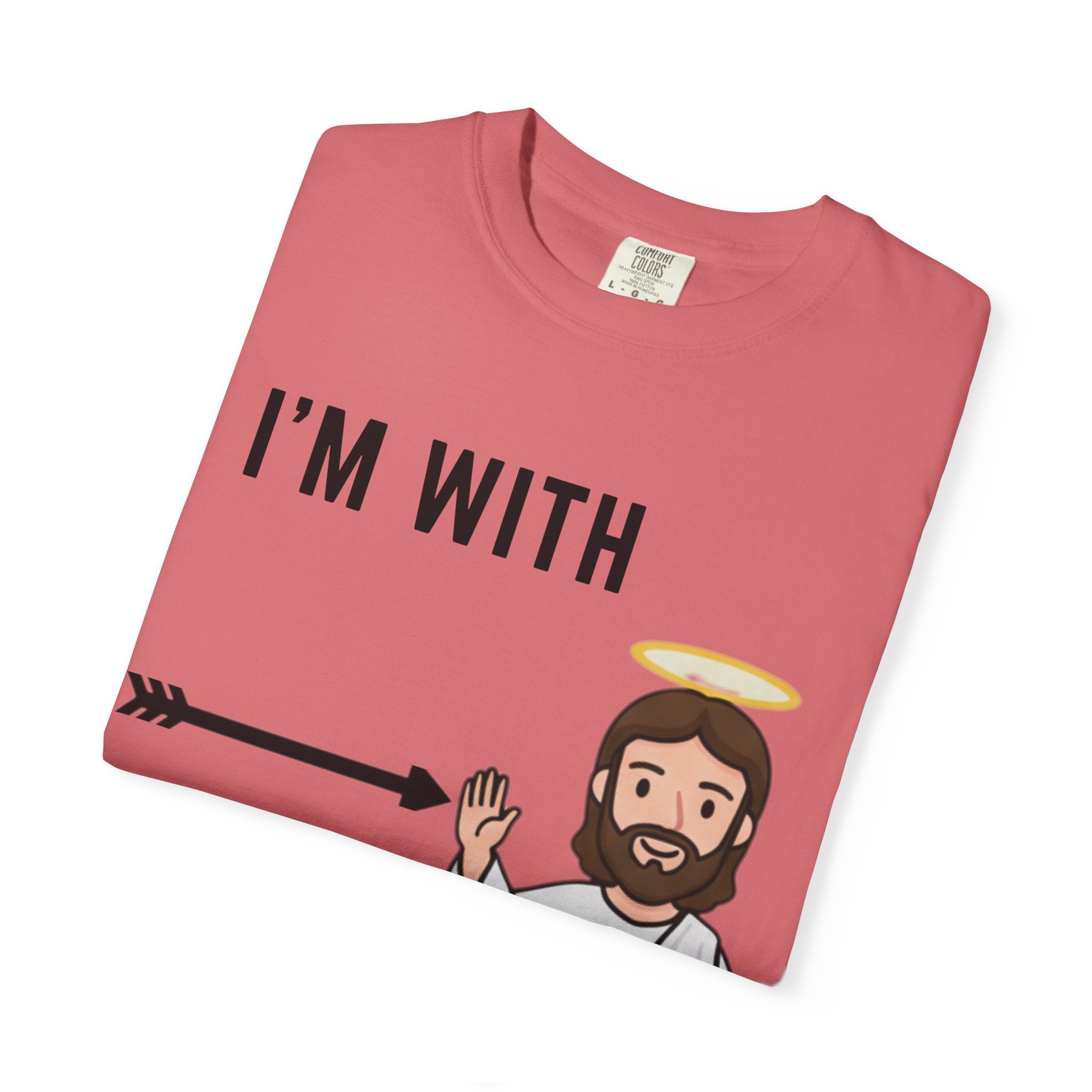 🔥 I’m With Him → Christian T-Shirt | Arrow Pointing to Jesus | Minimalist Faith Tee | Subtle Cross Design | Bible-Inspired Apparel by Uplifted Gear Printify