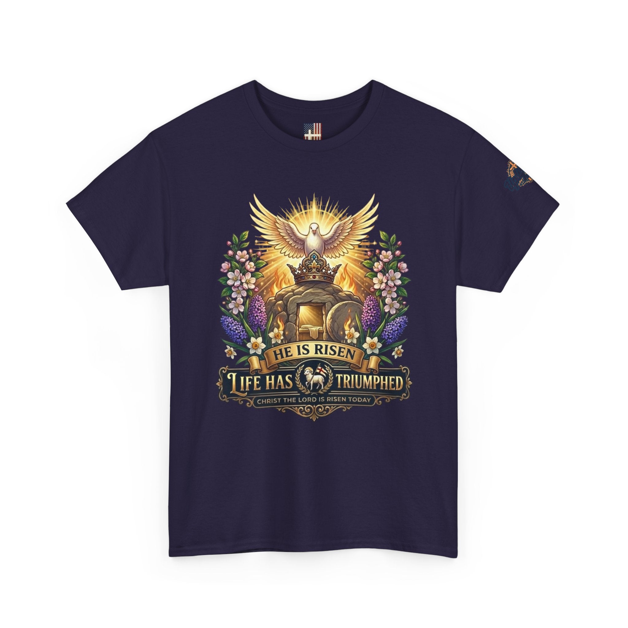 He Is Risen "Life Has Triumphed" T-Shirt — Easter Resurrection Christian Tee Printify