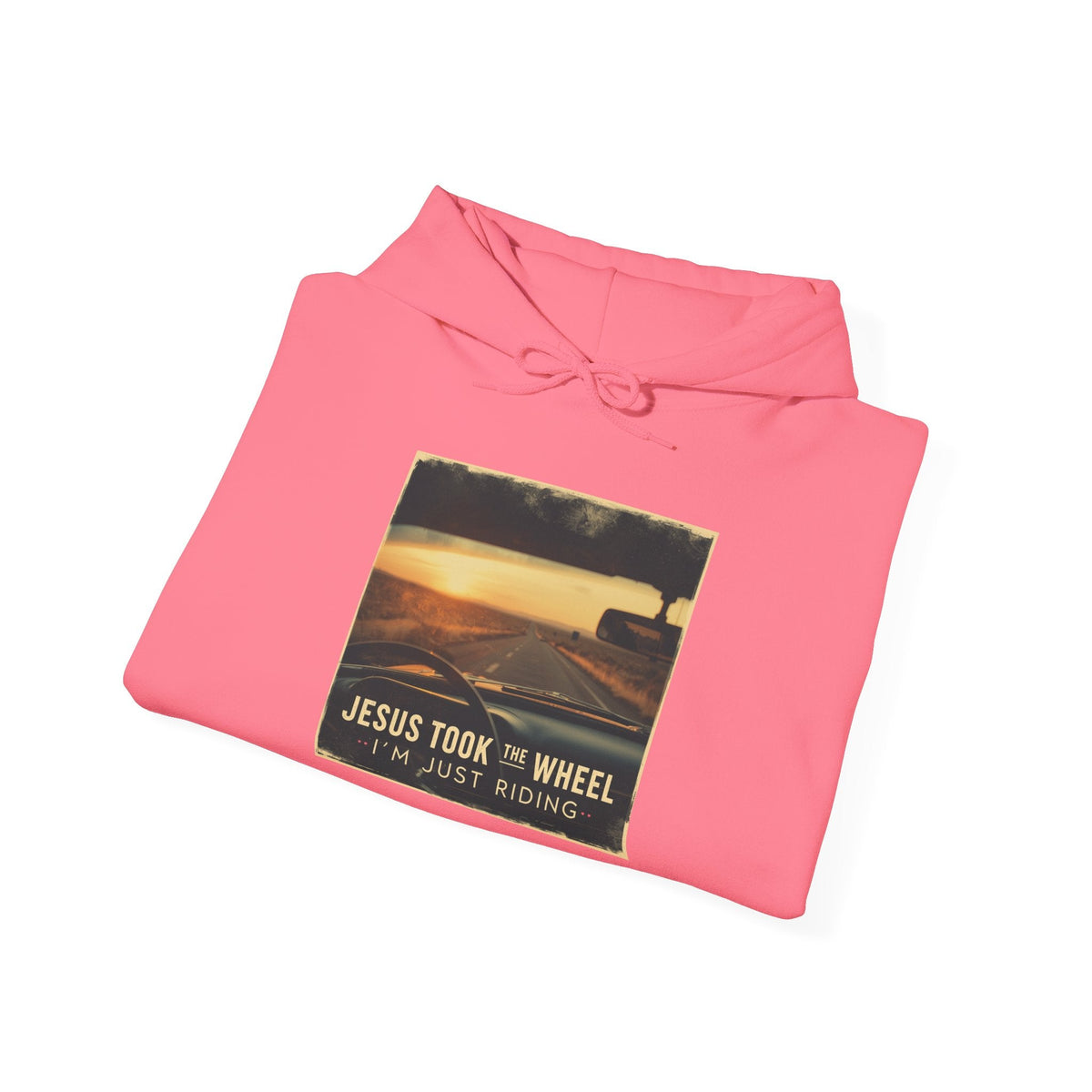 Jesus Took the Wheel I'm Just Riding Hoodie – Funny Christian Convertible Car Sweatshirt for Surrendered Faith & Humor Printify