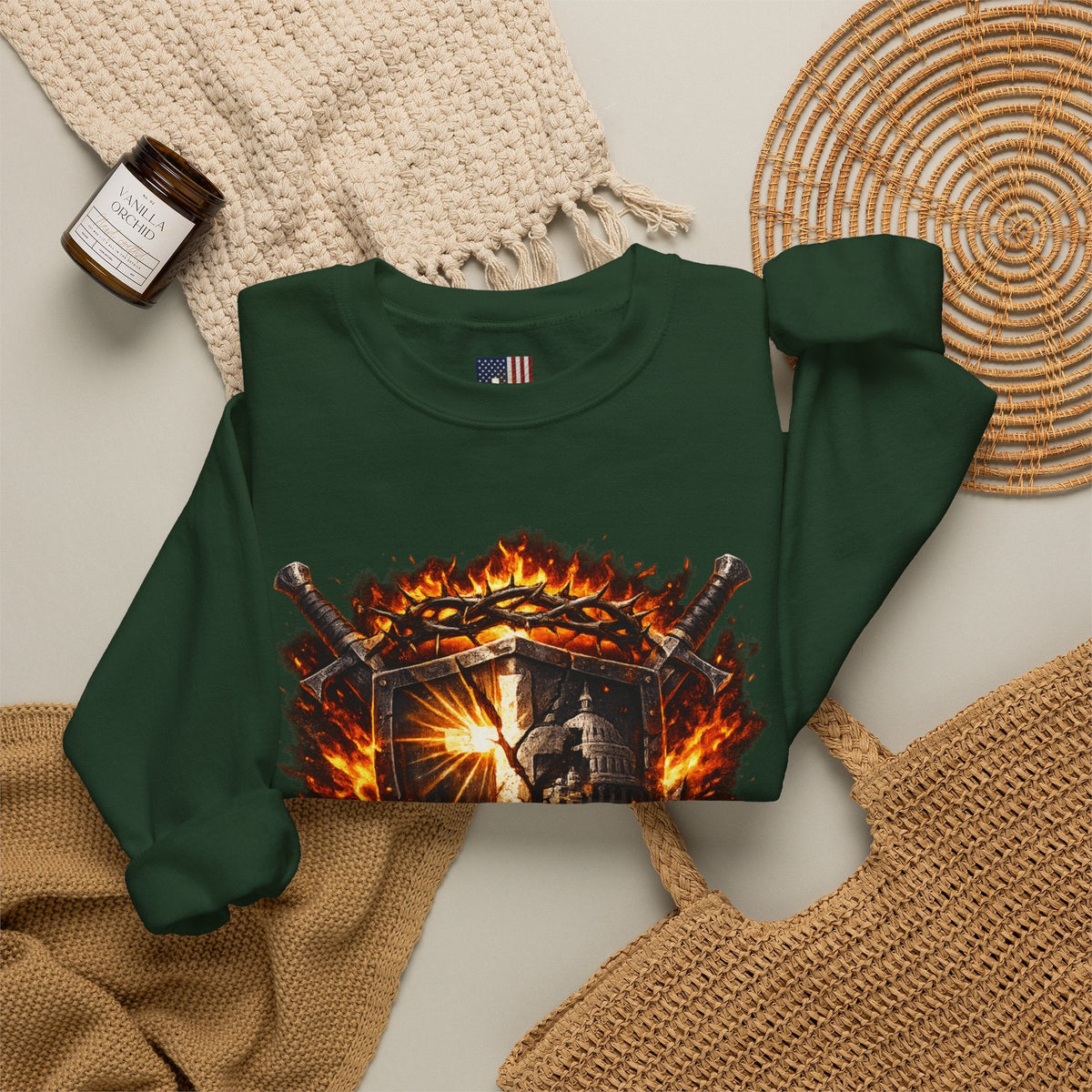 Trust God Not Government Shield Sweatshirt — Patriotic Christian Faith Sweatshirt Printify