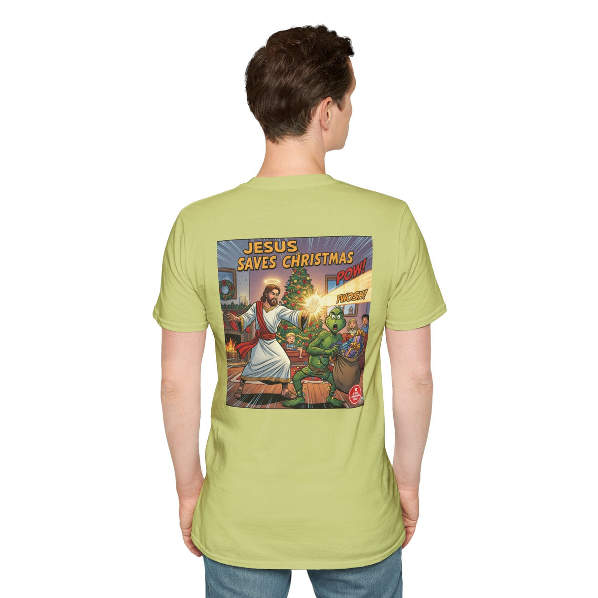 Jesus Saves Christmas T-shirt – Grinch vs Savior Light Battle Christian T-shirt for Hilarious Holiday Faith & True Joy Printify