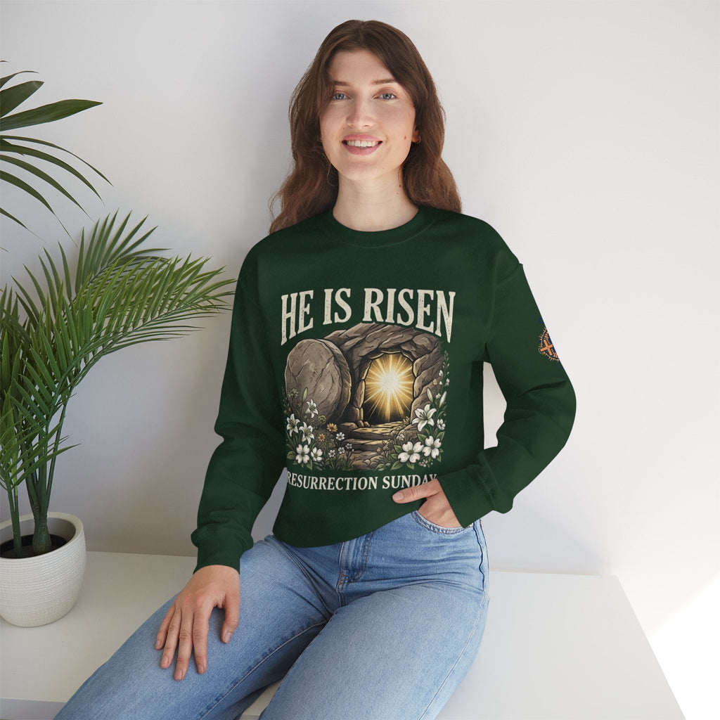 He Is Risen Sweatshirt — Jesus Christ Resurrection Easter Sweatshirt Printify