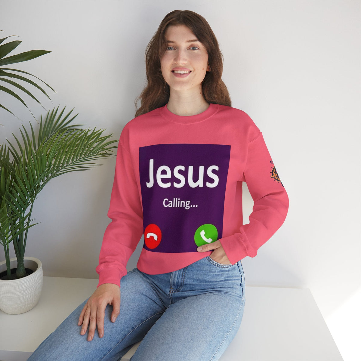 Jesus Calling Sweatshirt – Funny Cell Phone Screen Christian Sweatshirt for Divine Connection & Faith Humor Printify