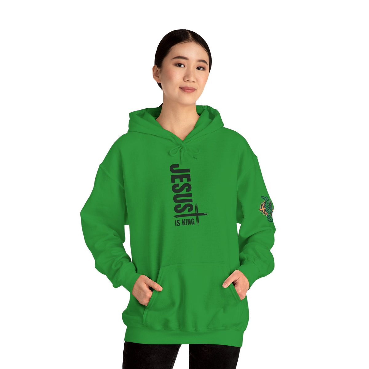Jesus Is King Hoodie | Modern Typographic Cross Christian Hoodie Printify
